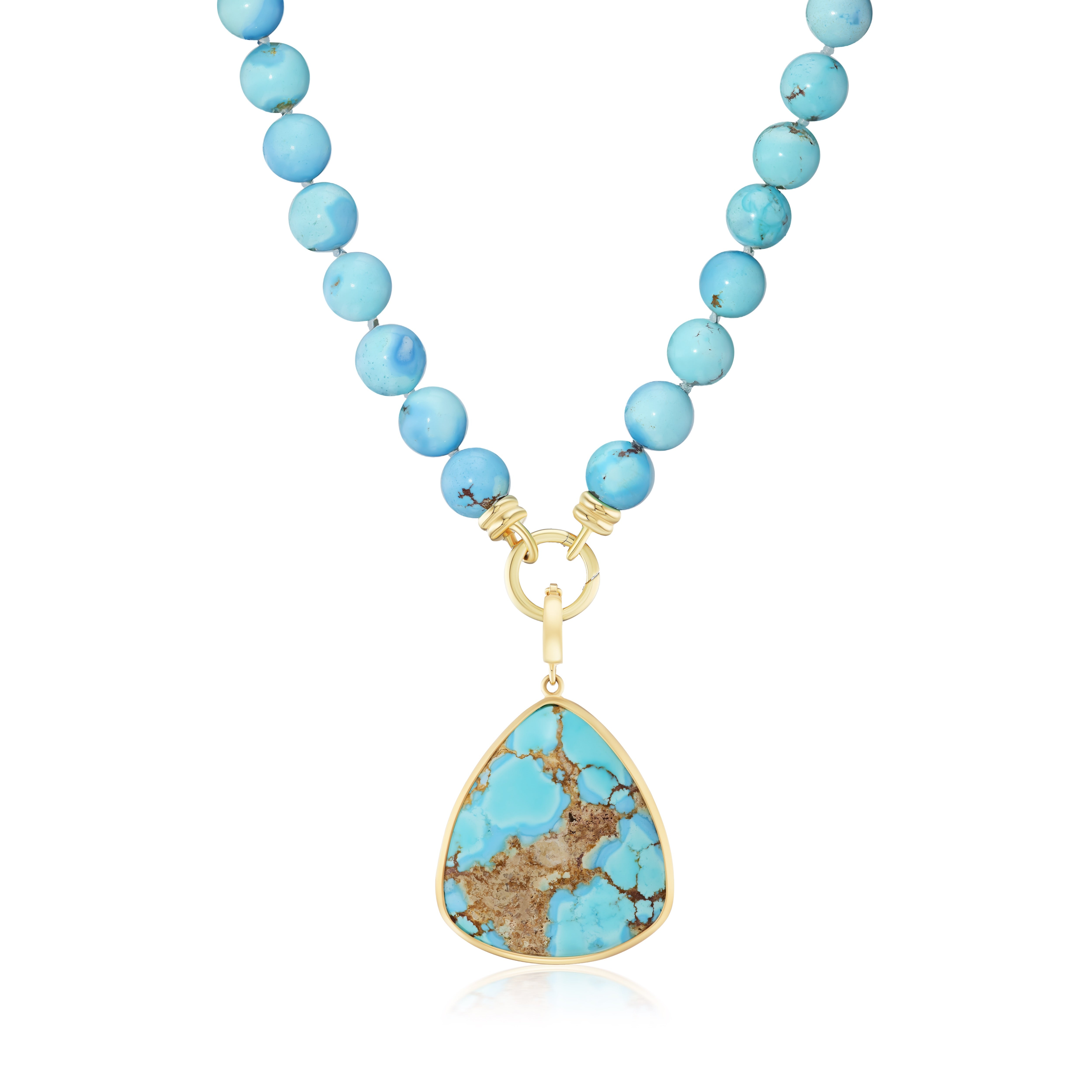18k yellow gold trillion shaped Kazakhstan turquoise pendant Tiny Gods
