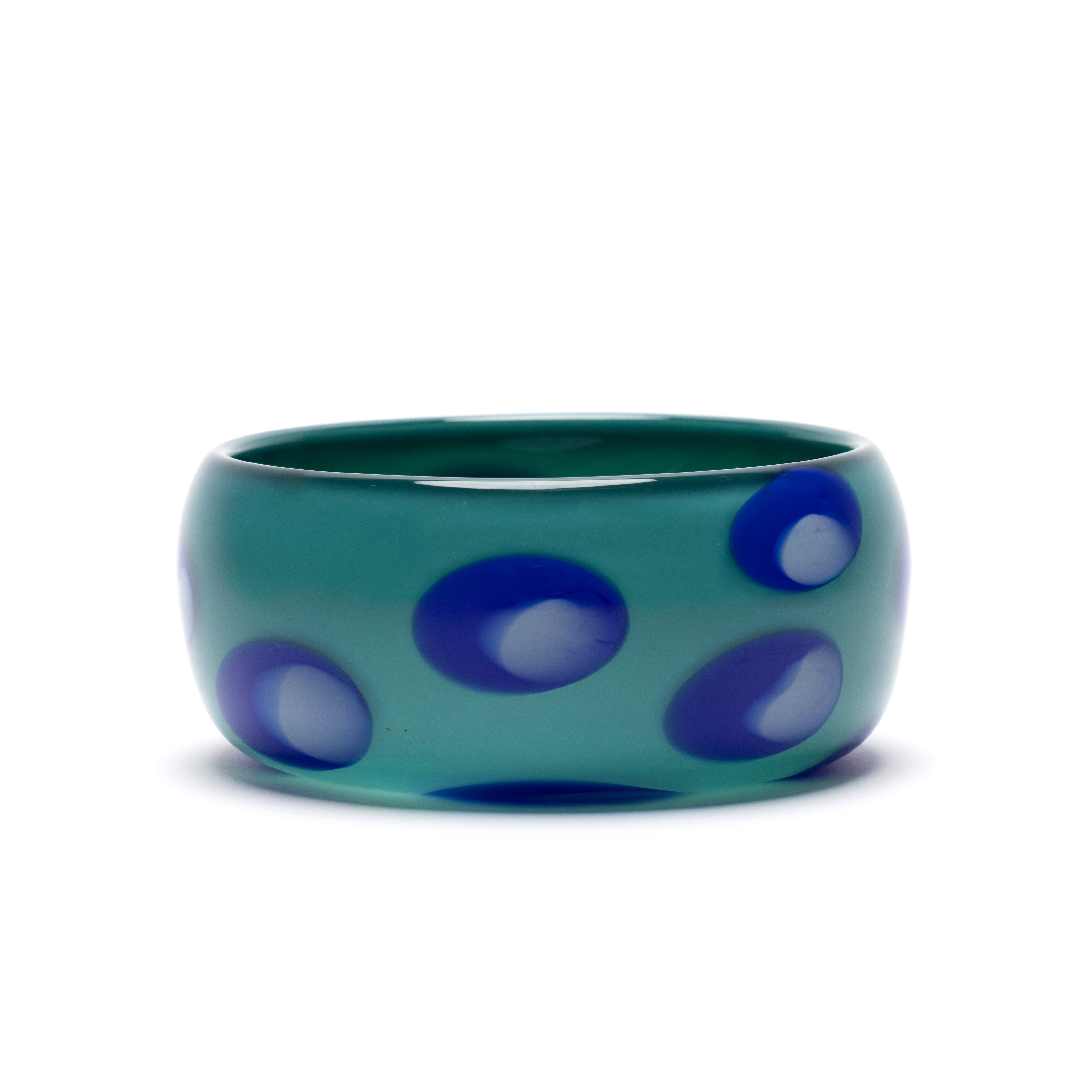 turquoise bowl blue white spots handblown Paul arnhold any gods