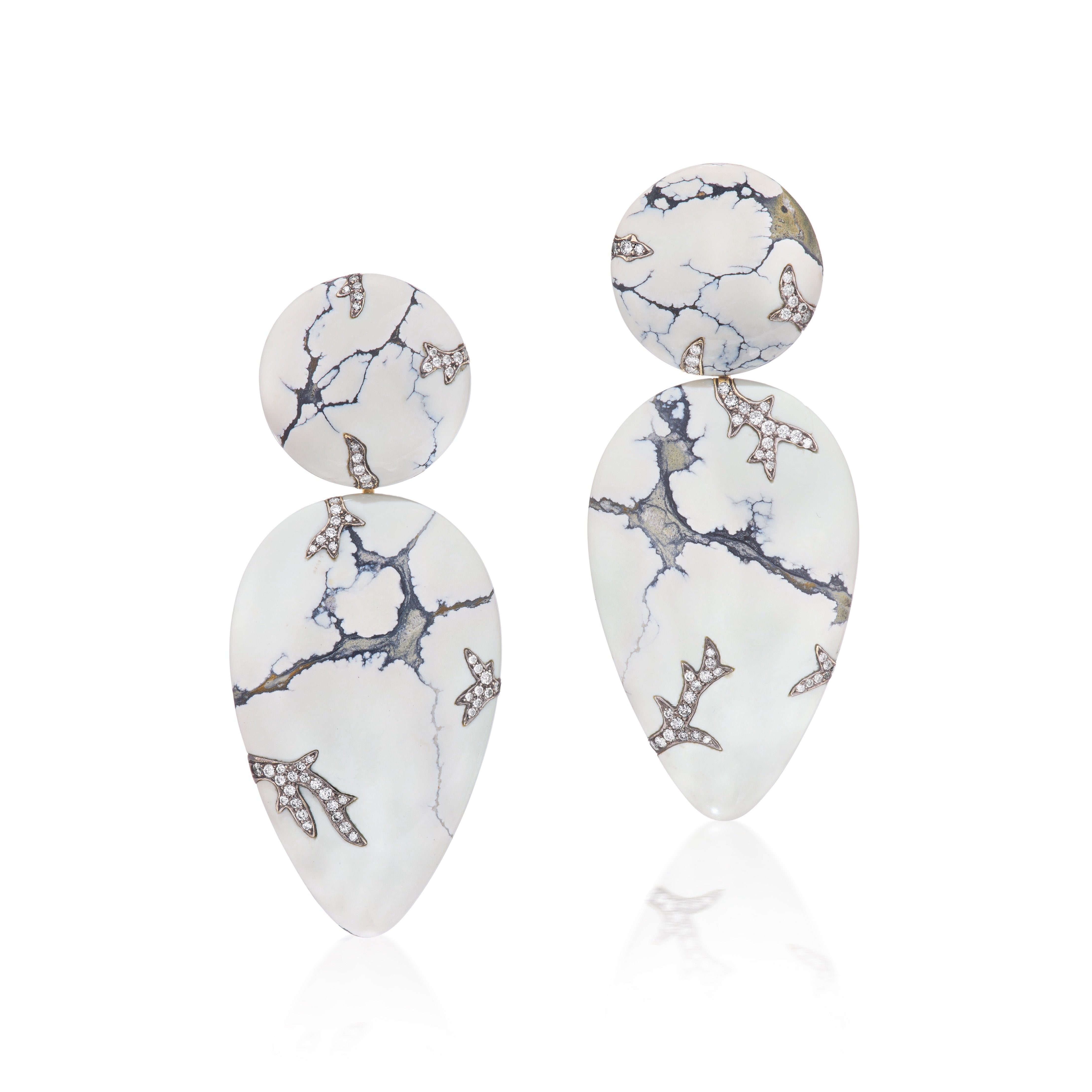 18k gold variscite diamond lightening earrings by Arunashi Tiny Gods