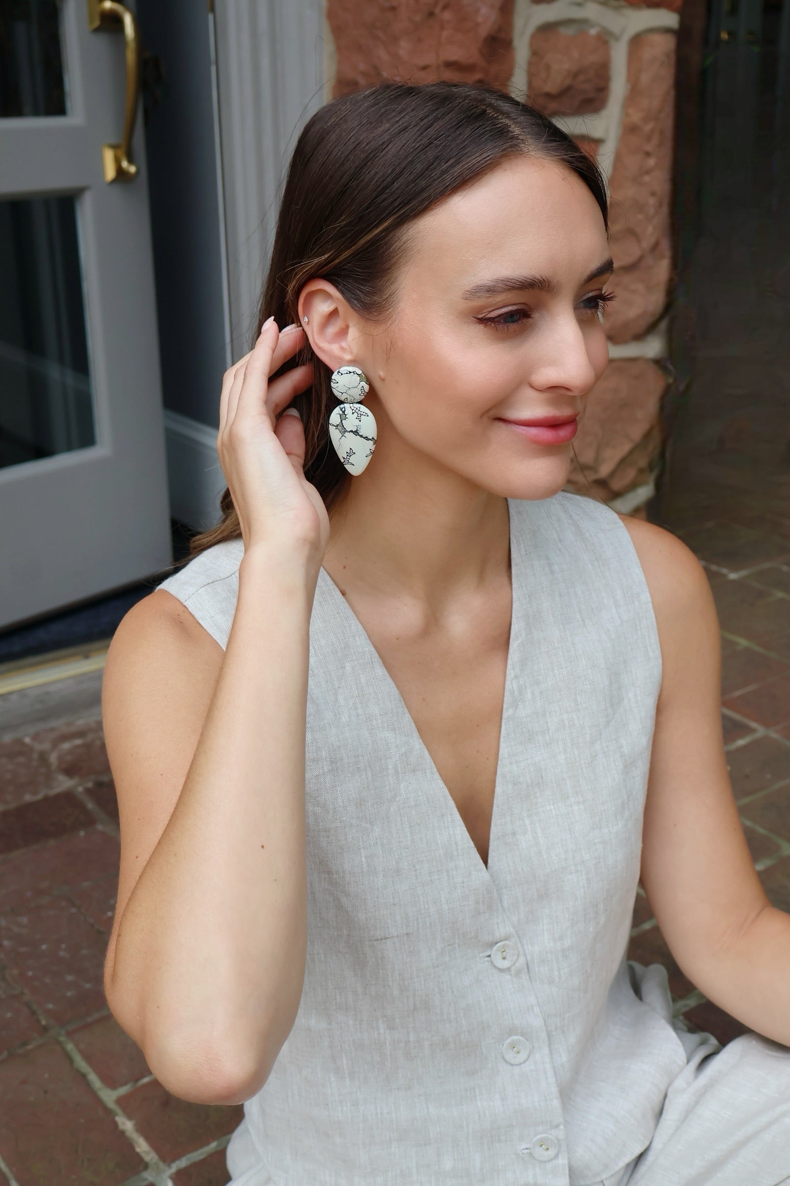 18k gold variscite diamond lightening earrings by Arunashi Tiny Gods