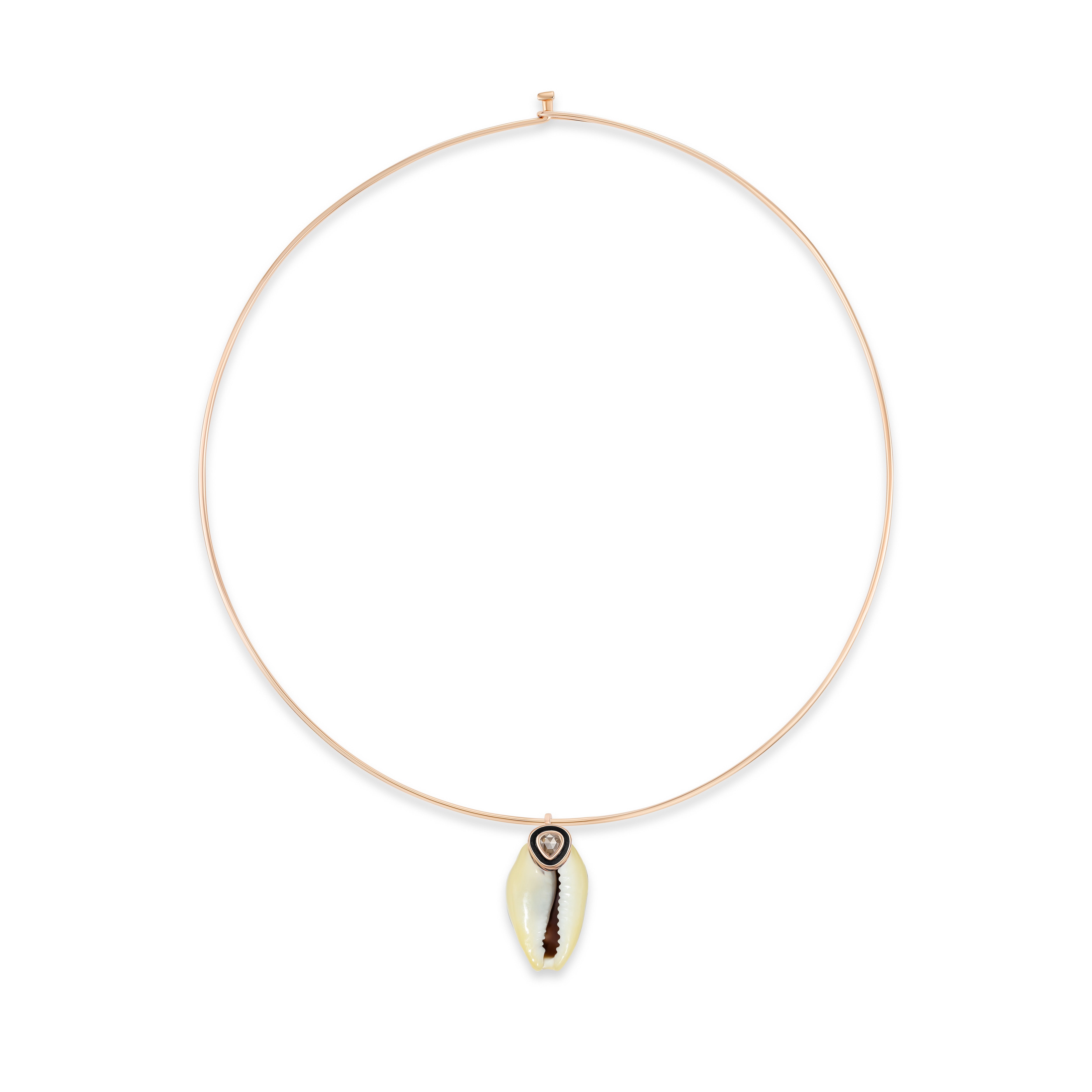 18k rose gold white cowry and brown diamond pendant shell by Dezso Tiny Gods