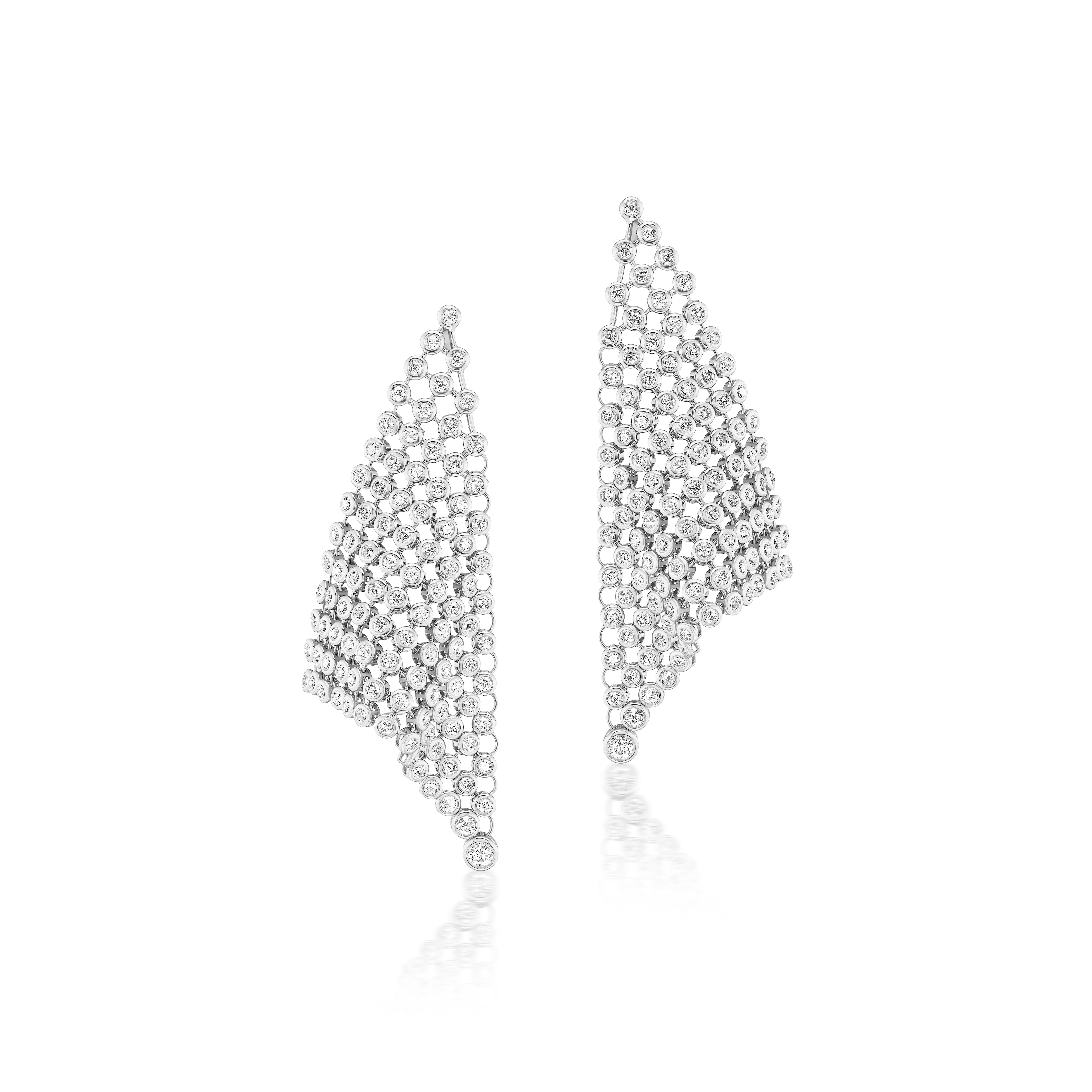 18k white gold diamond mesh scarf earrings by Tiny Gods