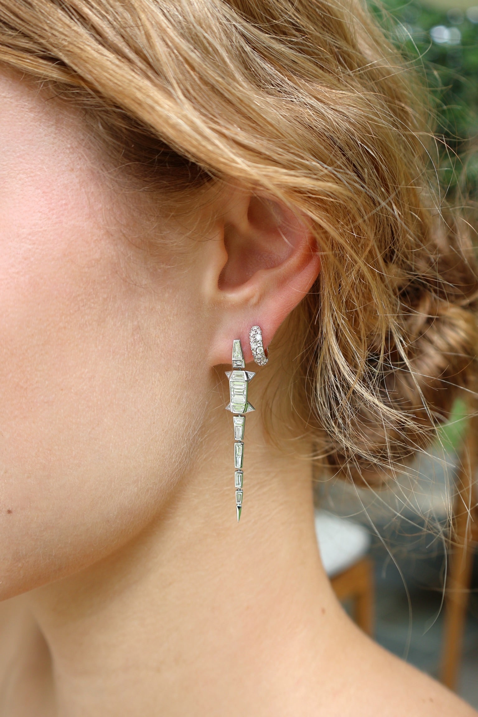 18k white gold diamond XL extra long alligator bite earring by Bibi van der Velden Tiny Gods