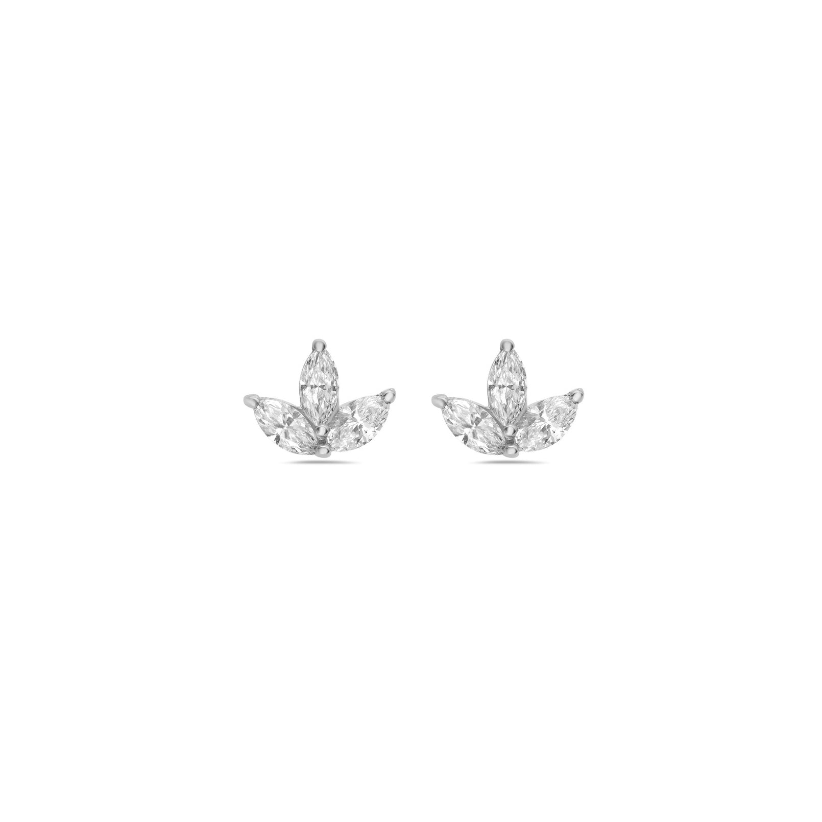 14k white gold diamond marquis cluster stud earrings Tiny Gods