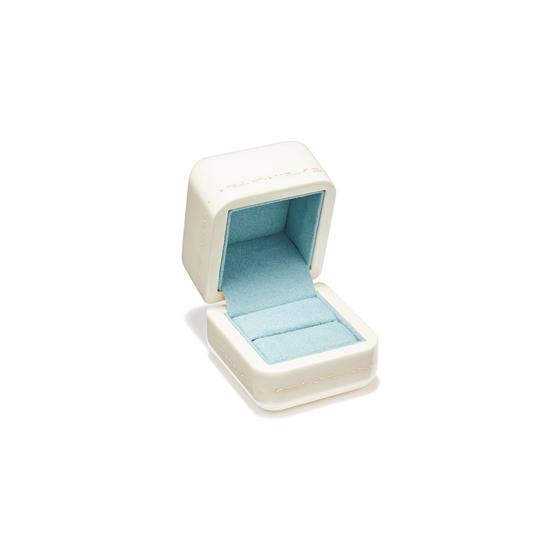 White lacquer with baby blue microsuede interior gold inlay ring box jewelry by Trove Tiny Gods