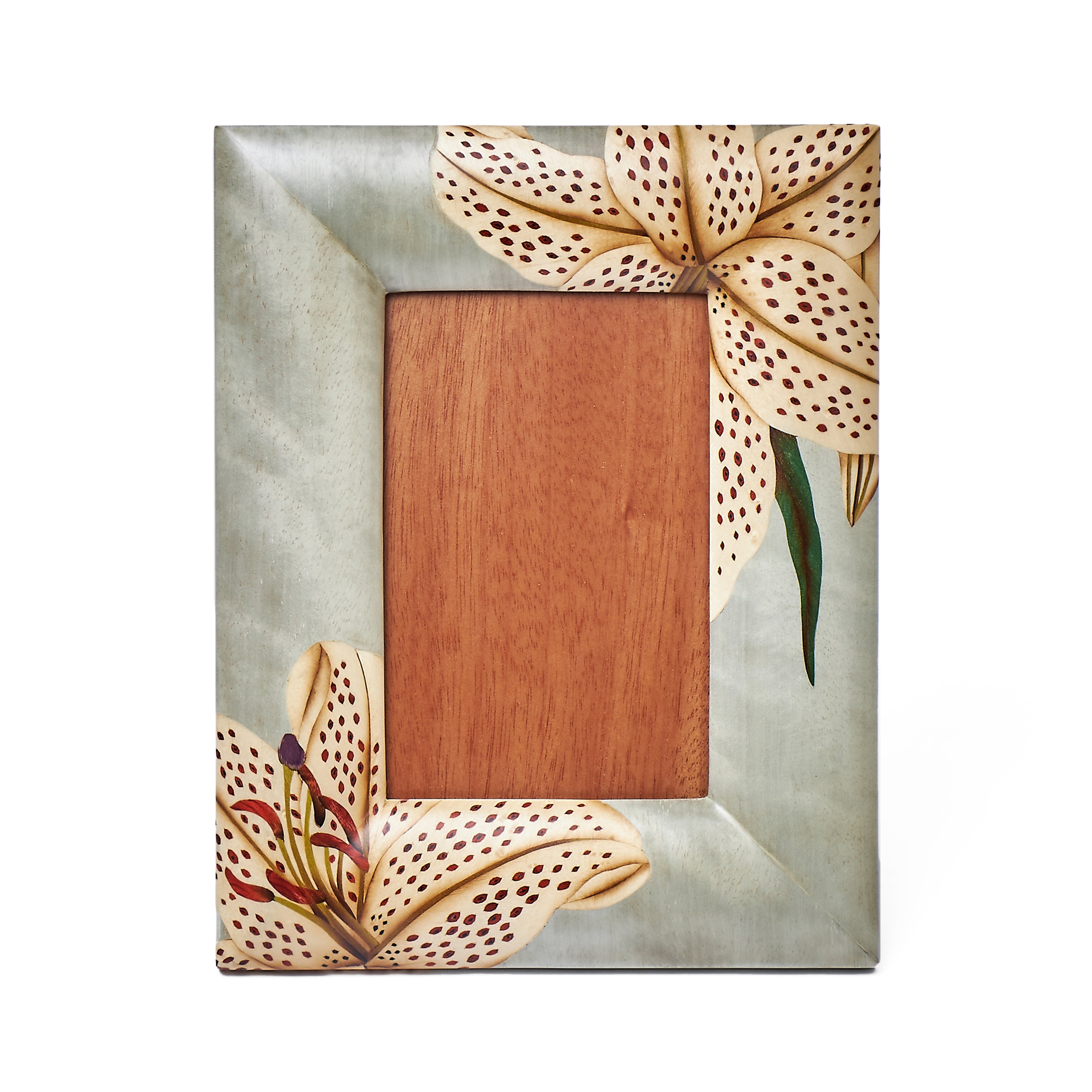 Silvia Furmanovich home collection Lilly flower floral print marquetry wood grey natural wood picture frame Tiny Gods