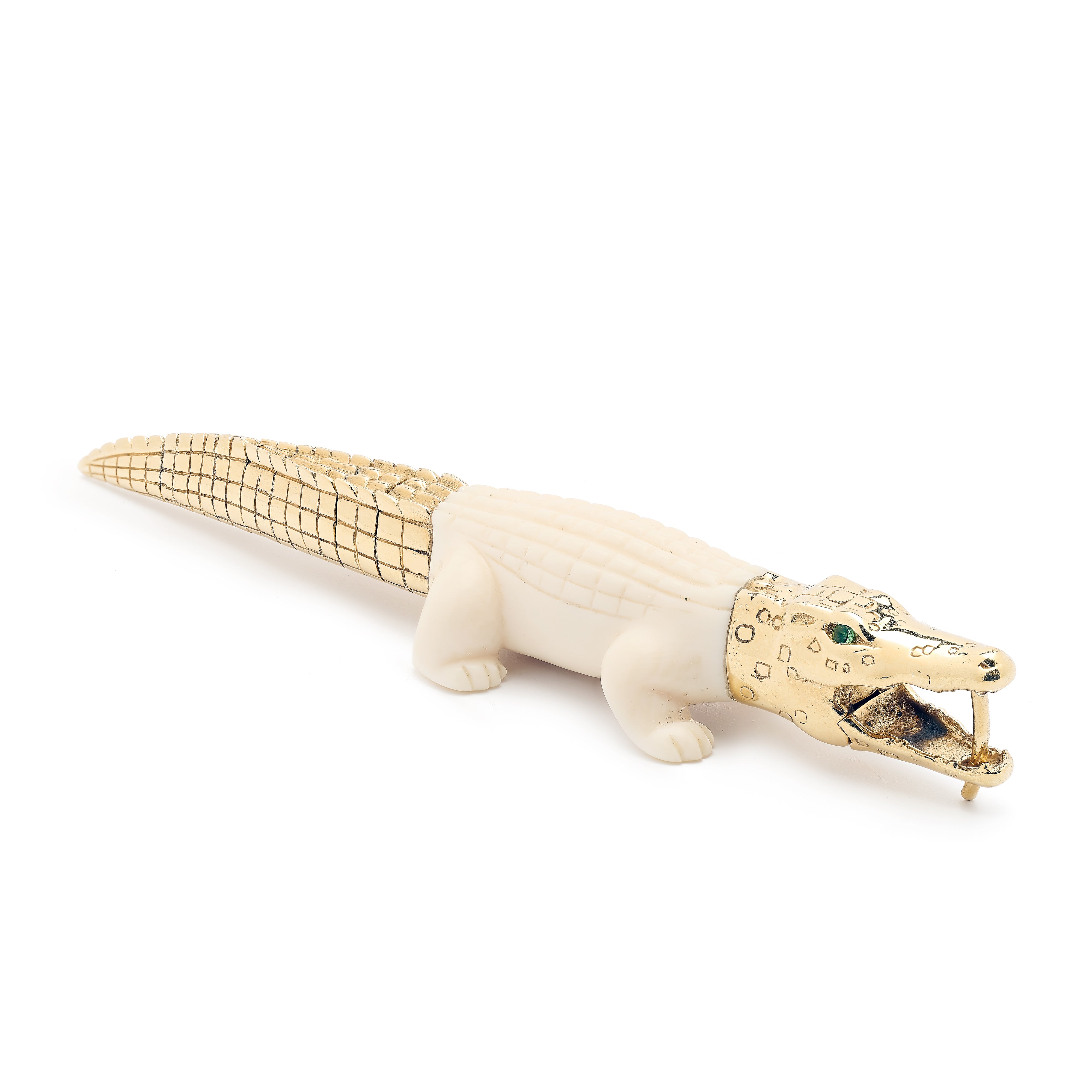 18k yellow gold white mammoth bone alligator bite earrings by Bibi van der Velden Tiny Gods