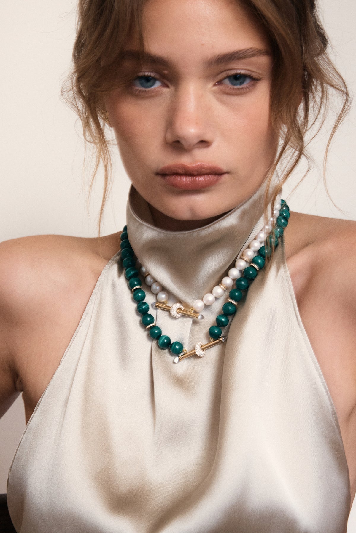 18k yellow gold pearl beaded chakra necklace by Ananya