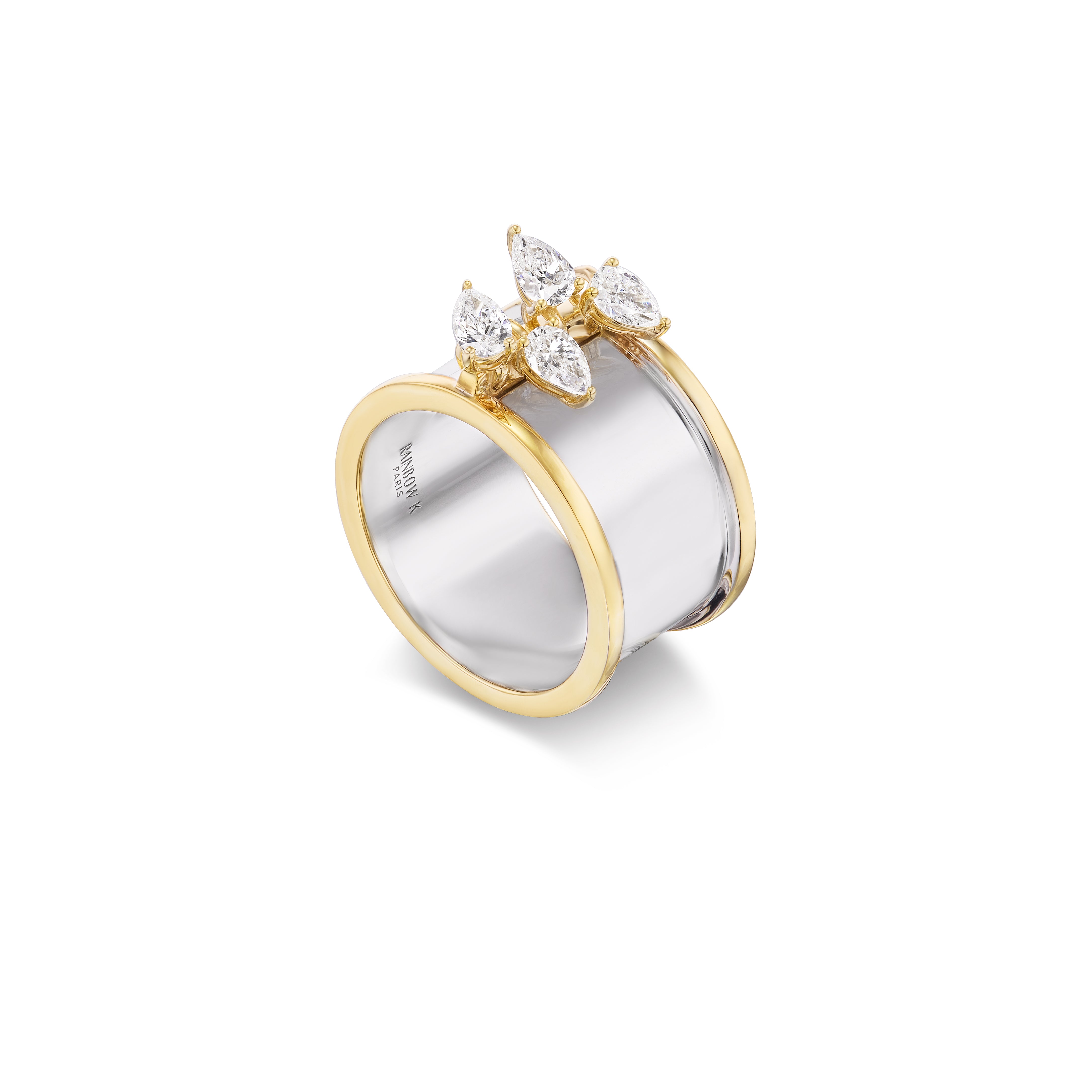 Yellow and white gold Erin Pear Diamond ring by Rainbow K Tiny God