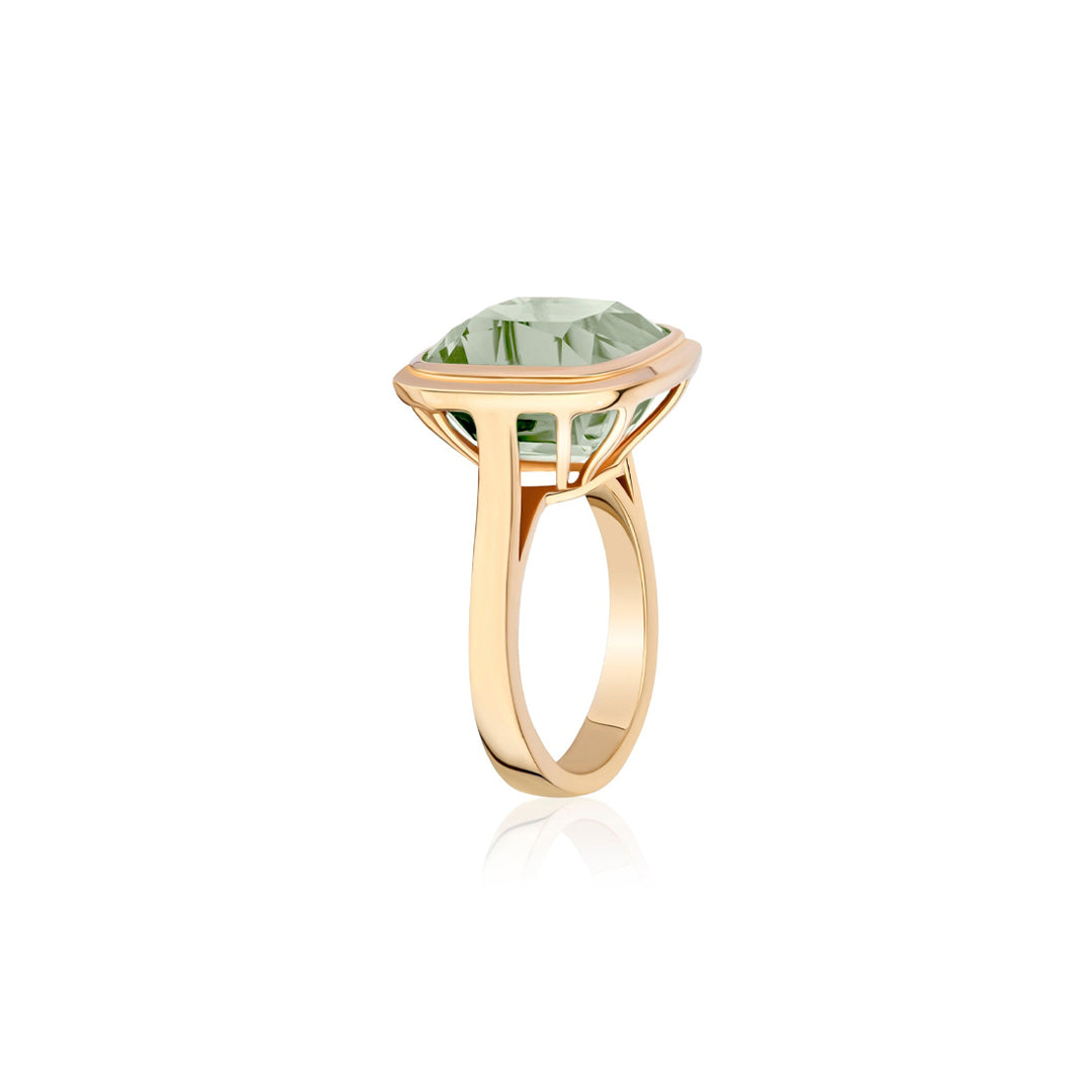 18k yellow gold cushion cut prasiolite ring by Goshwara Tiny Gods