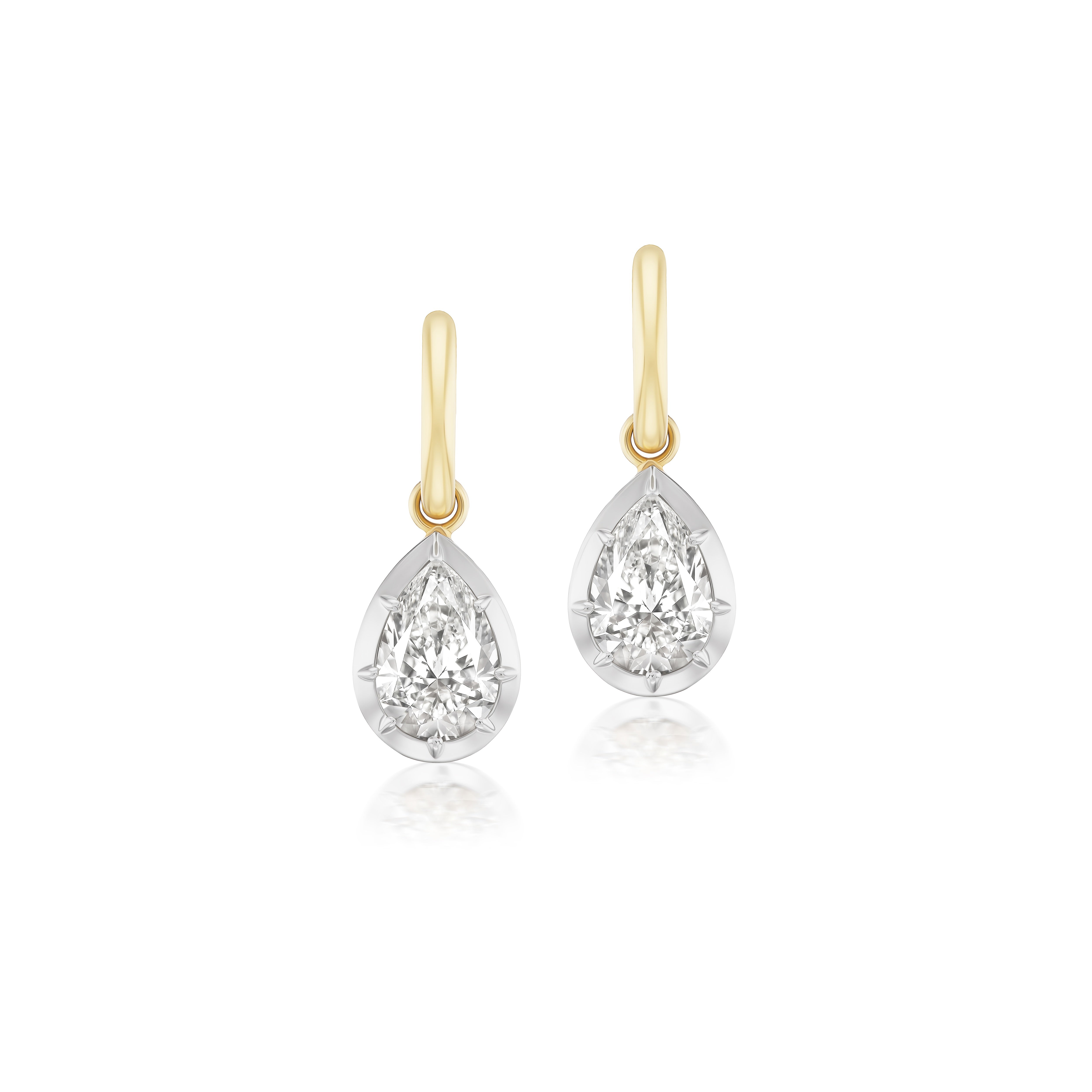 18k yellow gold Pear shaped diamond bezel drop Huggies Earrings Jessica McCormick Tiny Gods