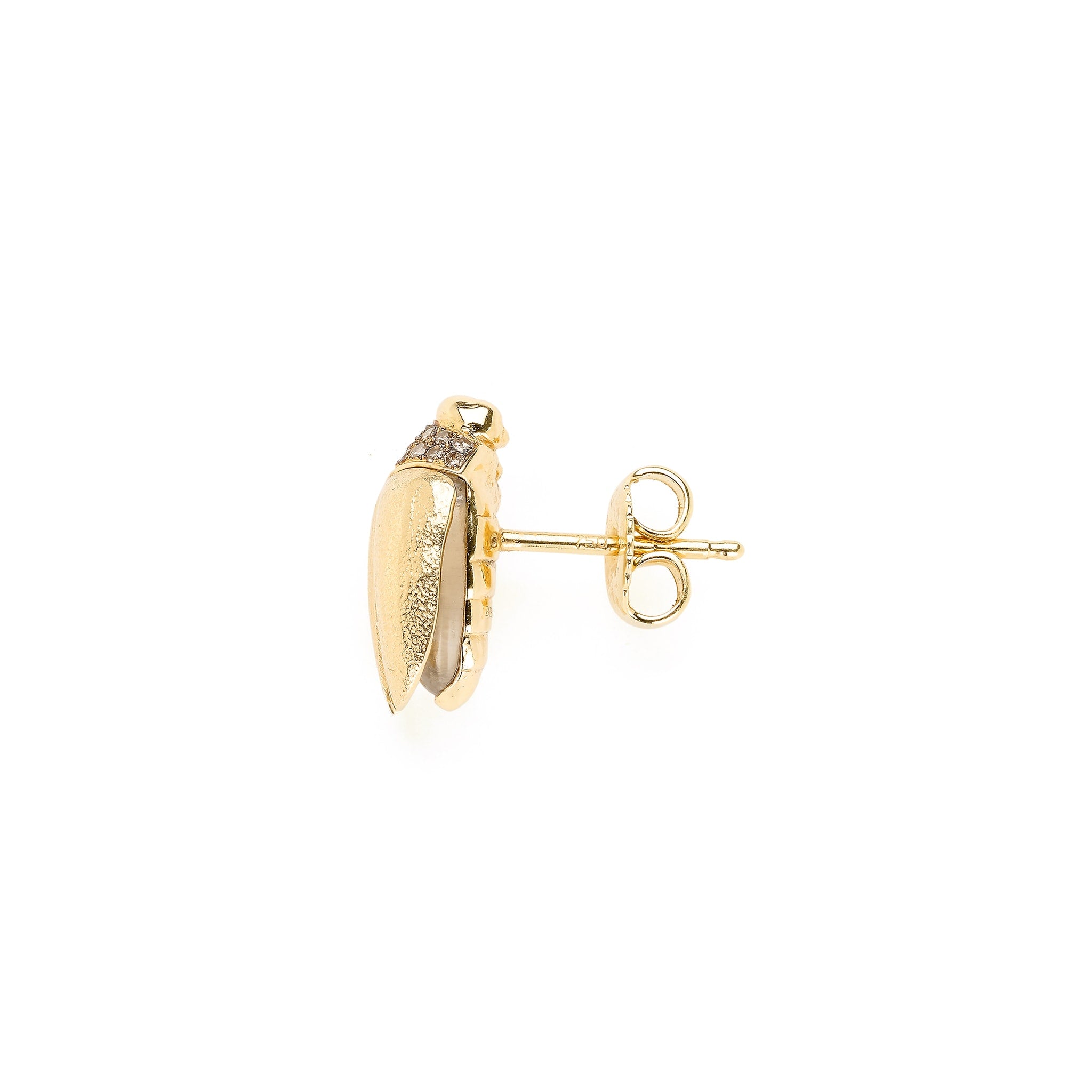 18k yellow gold mini scarab abalone fly wings stud single earring by Bibi van der Velden Tiny Gods