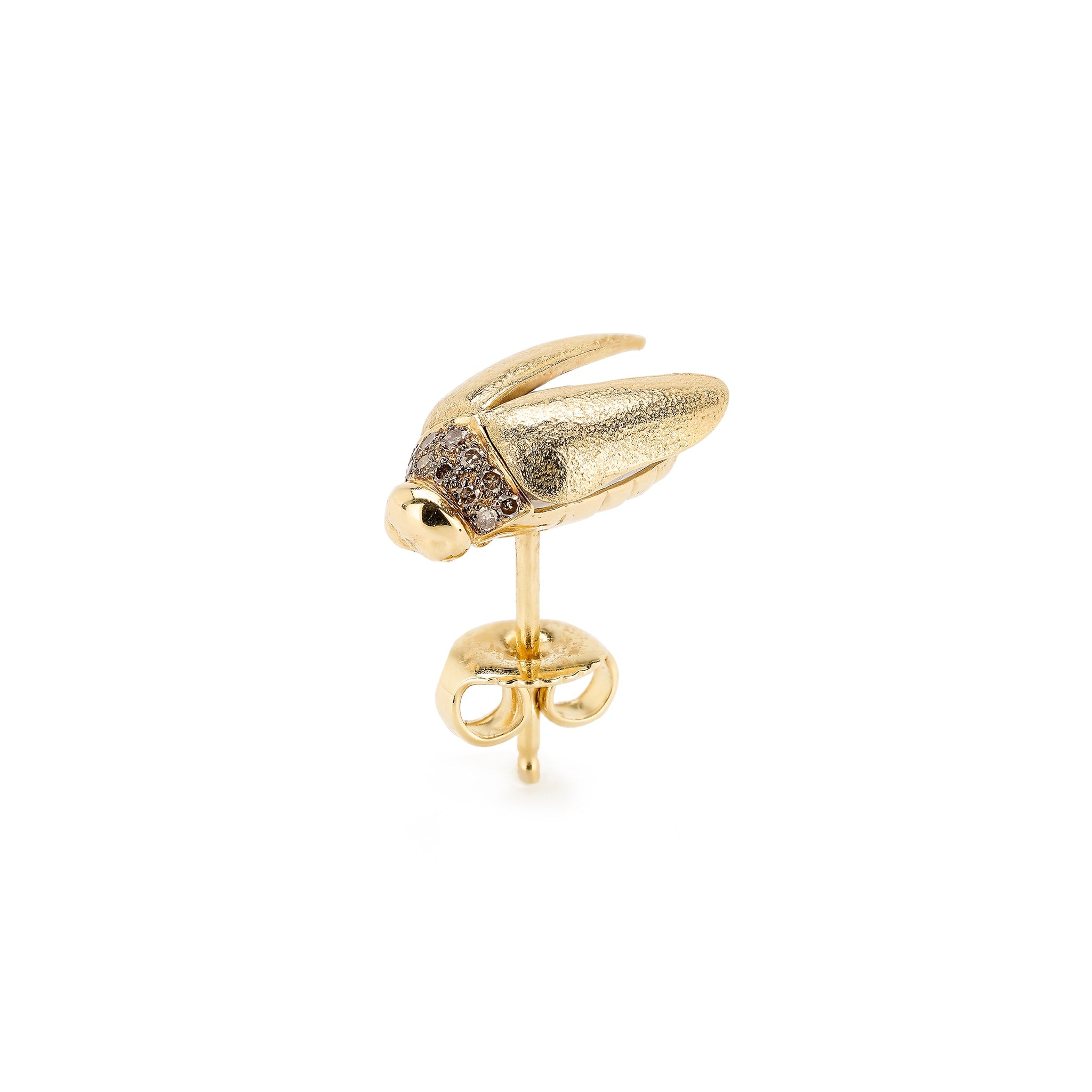 18k yellow gold mini scarab abalone fly wings stud single earring by Bibi van der Velden Tiny Gods