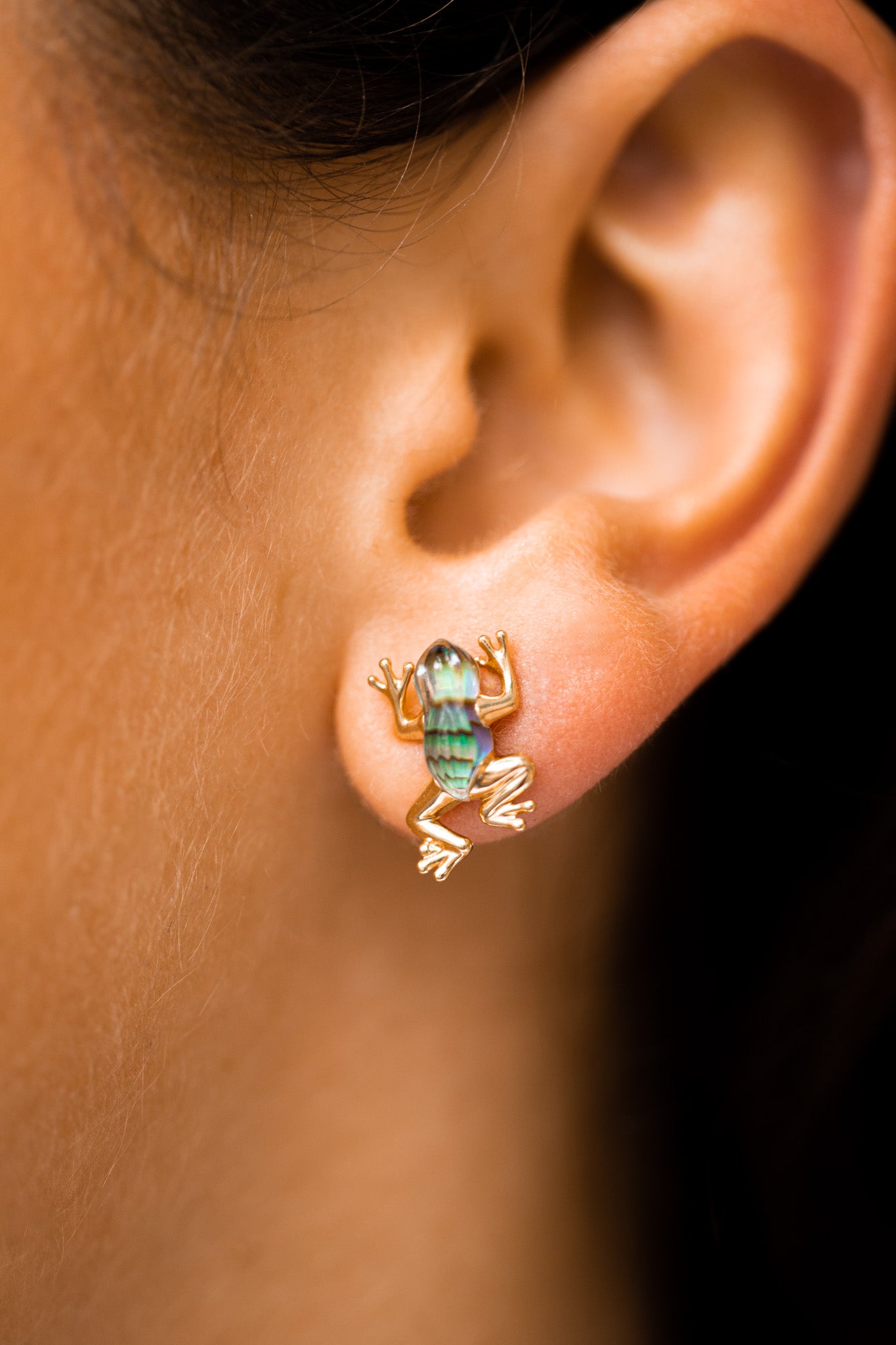 18k yellow gold opal carved white quartz carved from stud earring by Bibi van der Velden Tiny Gods