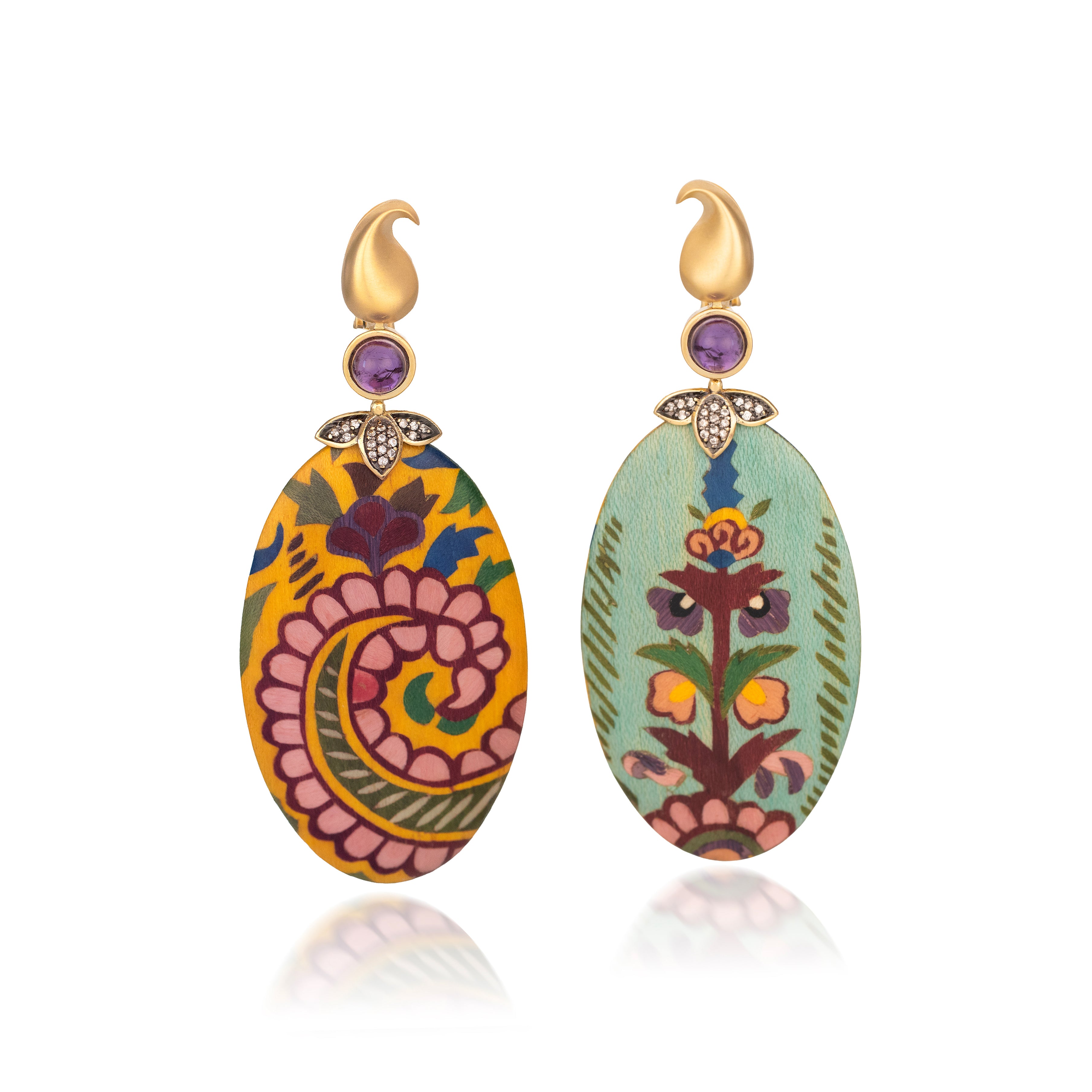 yellow gold amethyst double sided oval diamond marquetry earring silvia furmanovich tiny gods