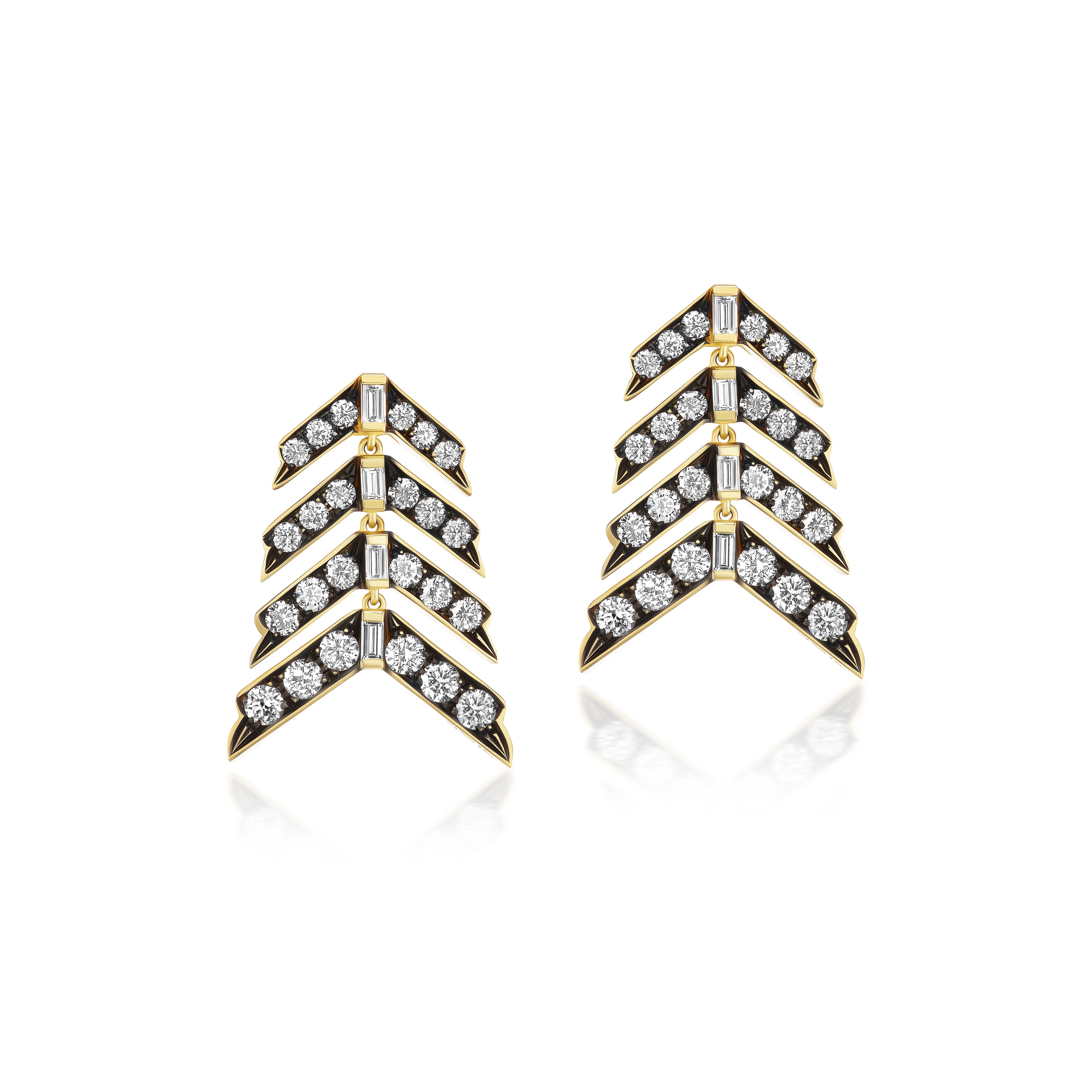 18k yellow gold diamond and black rhodium arrow dangle earrings love + strength = victory earrings by circa 1700 Tiny Gods
