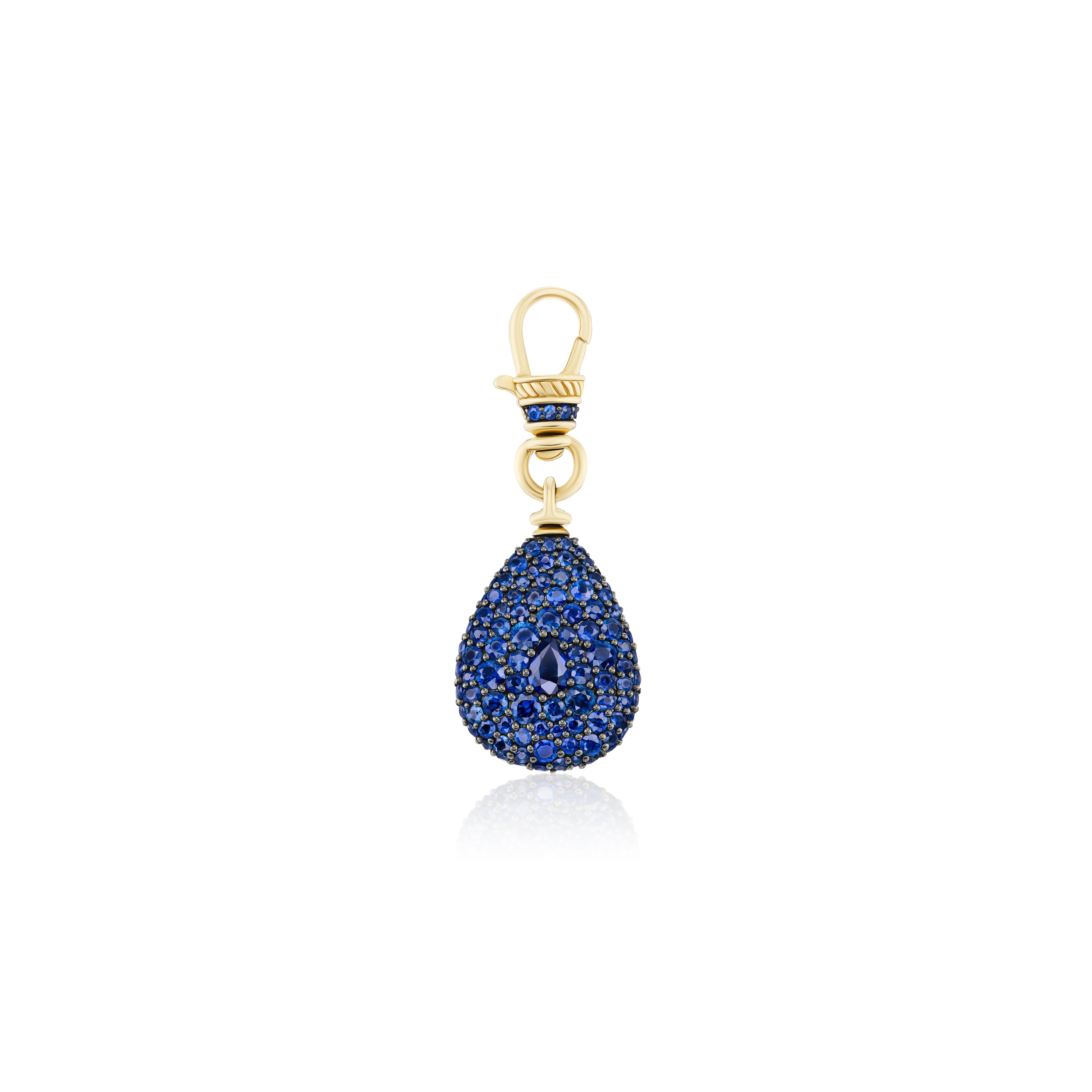 14k yellow gold antique blue sapphire pear pocket watch pendant charm by Lucy Delius Tiny Gods