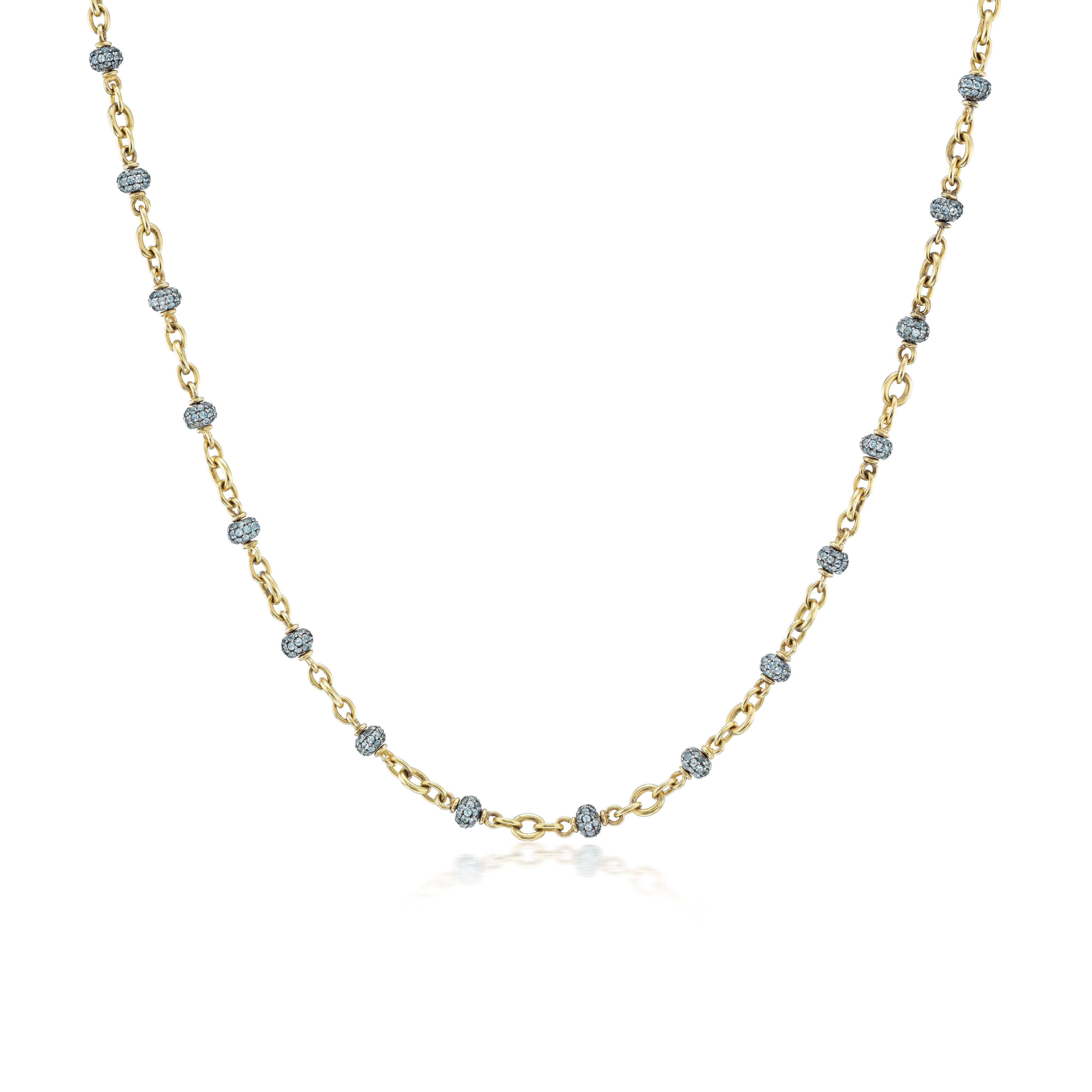 18k yellow gold and oxidized silver aquamarine pave beaded chain link confetti necklace by Sylva & Cie Tiny Gods
