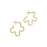 9k yellow gold polished and diamond finish asymmetrical  flower hoop earrings by Bea Bongiasca Tiny Gods