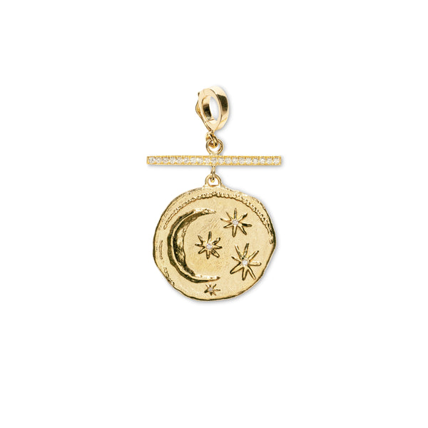 yellow gold azlee cosmic coin charm pendant tiny gods