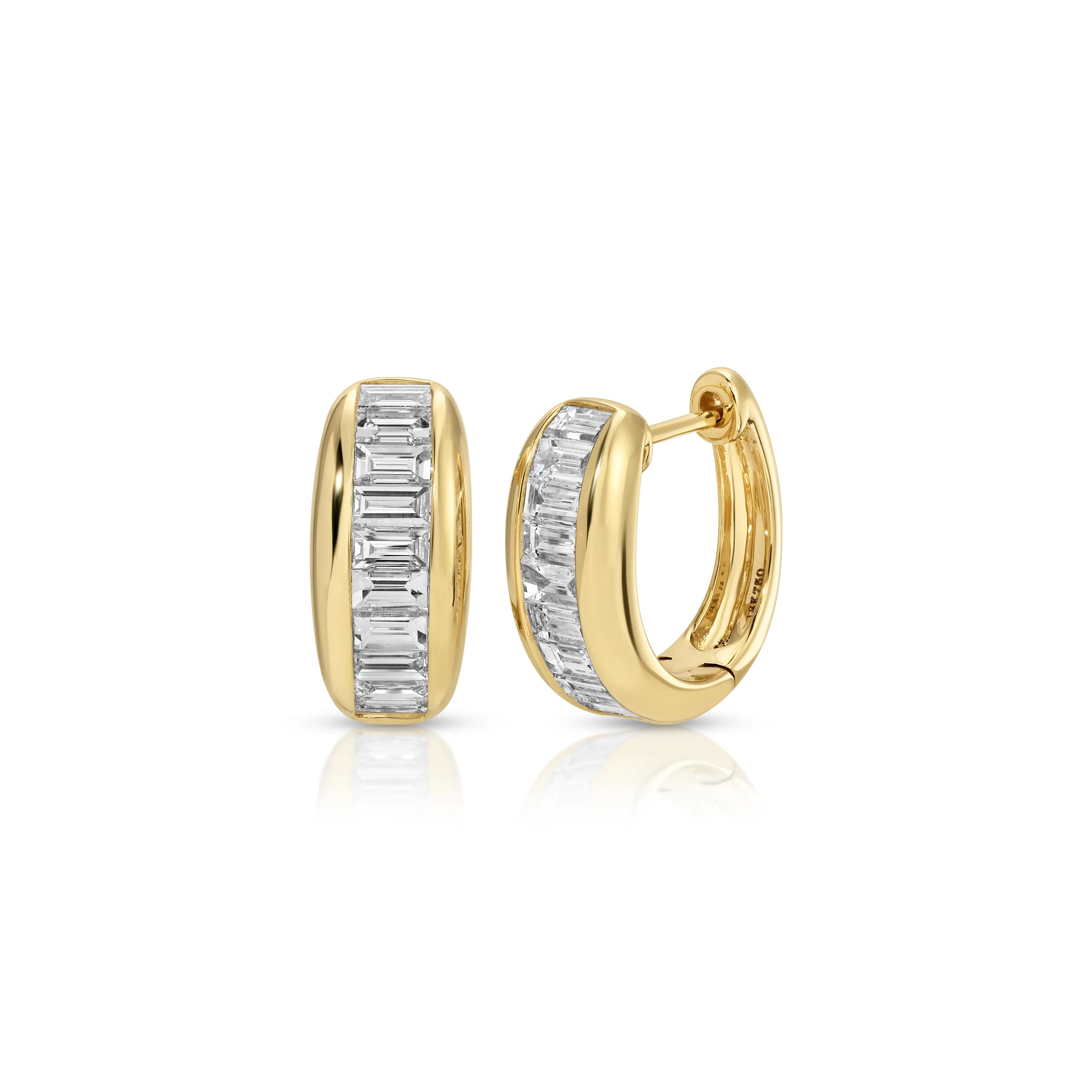 18k yellow gold baguette diamond clara huggie earrings by Anita Ko Tiny Gods