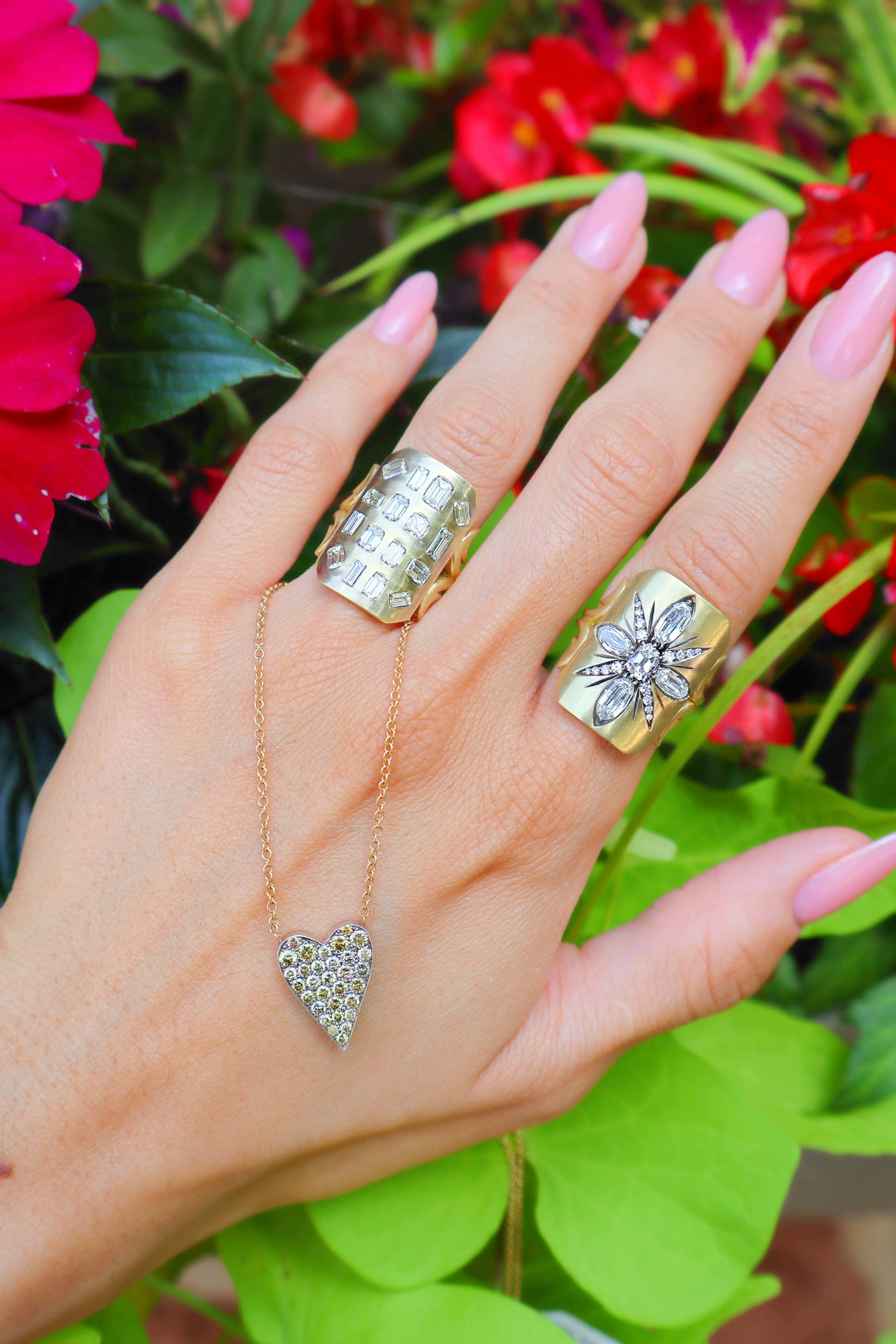 18k yellow gold baguette diamond ten tables shield ring by Sylvia & Cie Tiny Gods