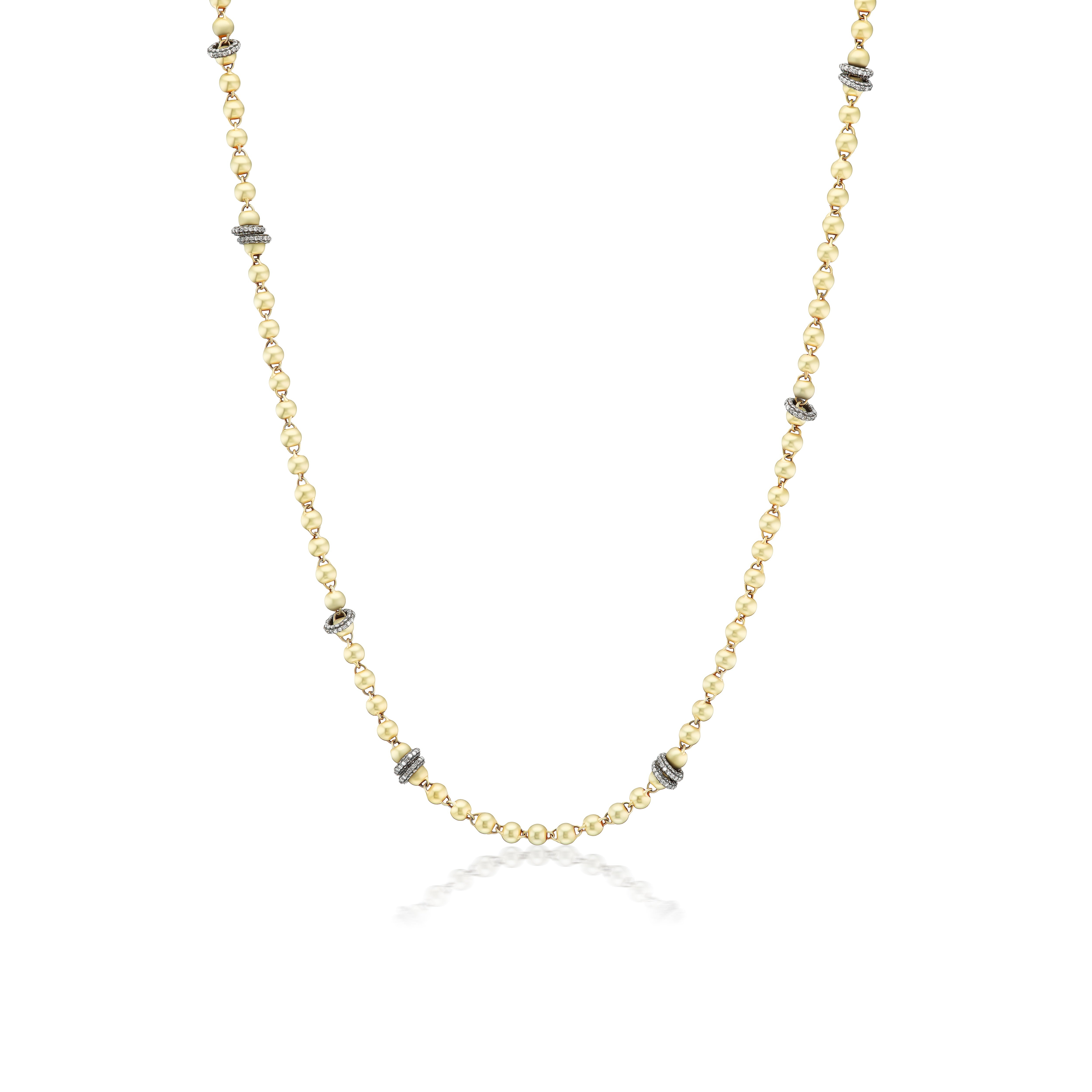 18k yellow gold and diamond rondelle bead long 35" link necklace by Crivelli Tiny Gods