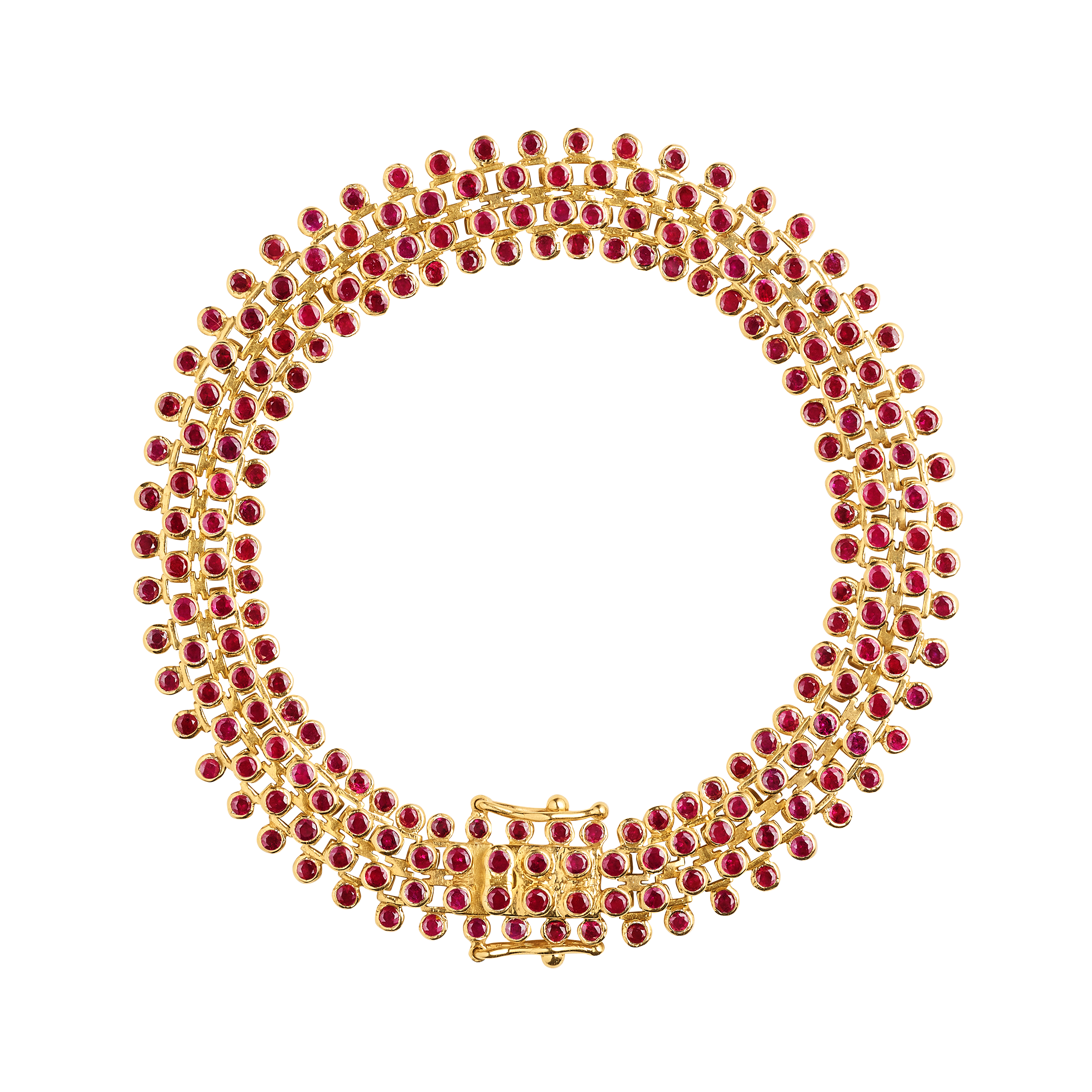18k yellow gold ruby bezel mesh chain bracelet by Marie Lichtenberg Tiny Gods