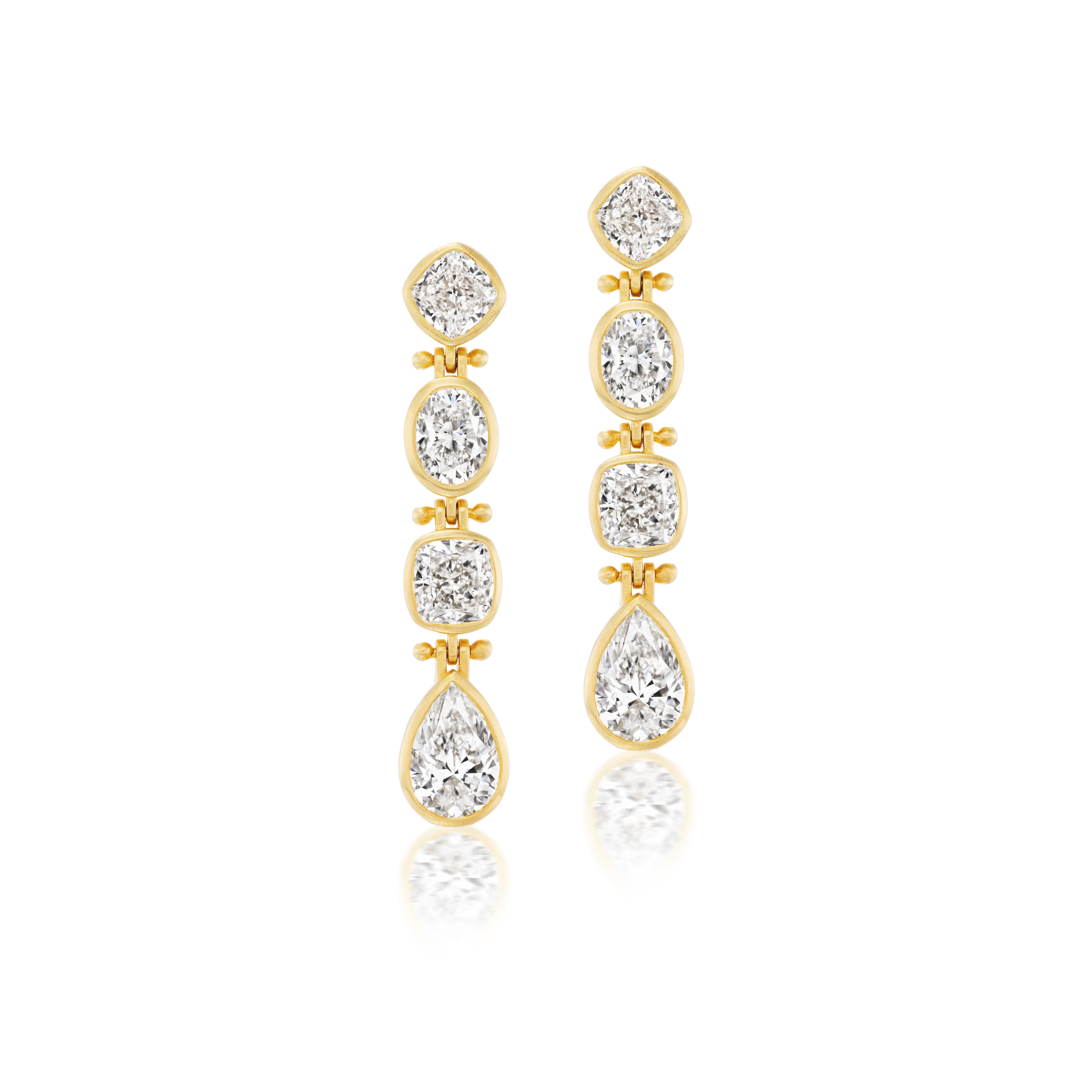 18k yellow gold satin finish multi-shape diamond drop hinge earrings Tiny Gods