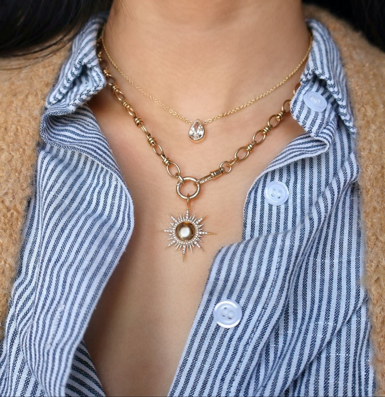 14k yellow gold 2ct pear cut diamond pendant necklace by Tiny Gods