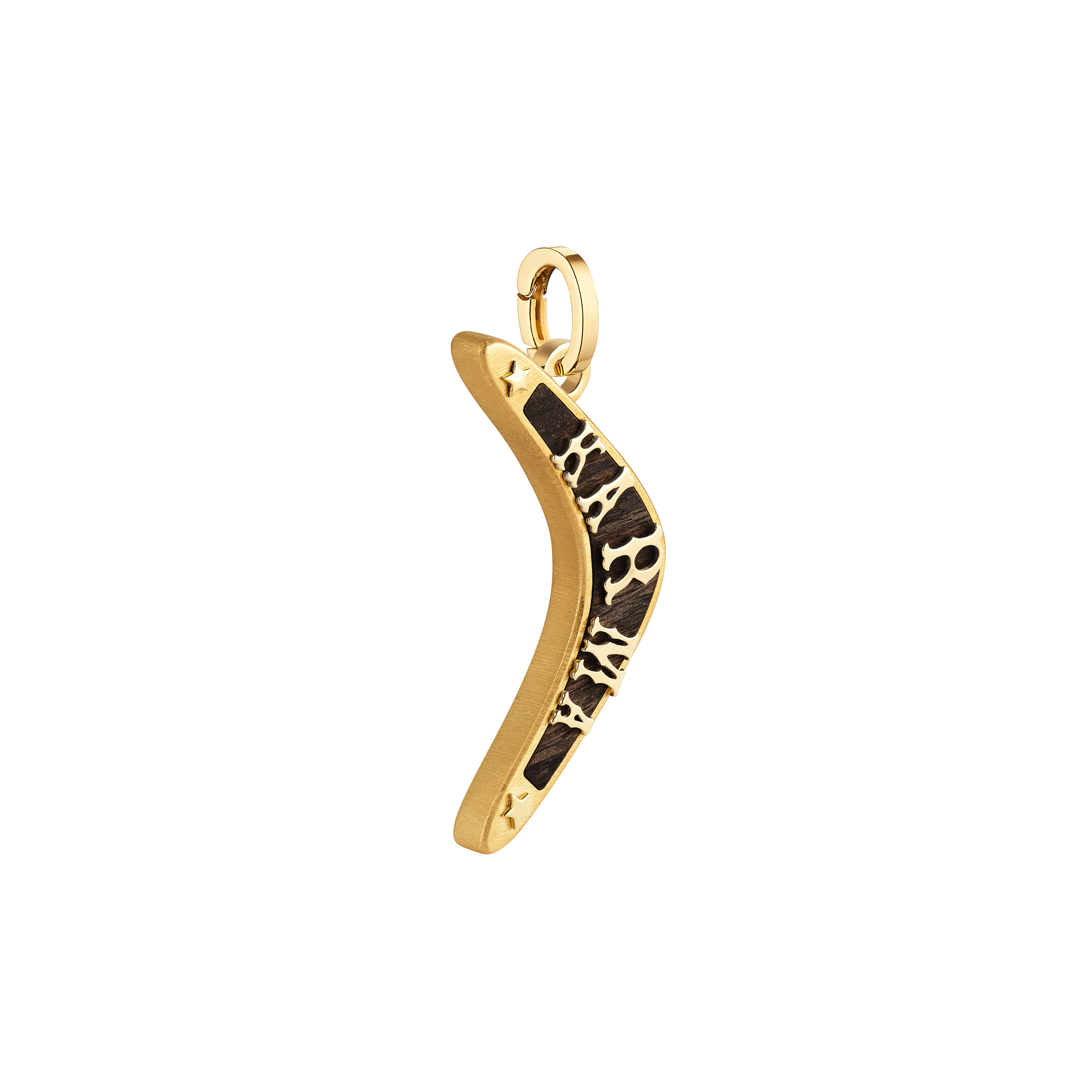 18k yellow gold black ebony wood karma boomerang pendant charm by Marie Lichtenberg Tiny Gods