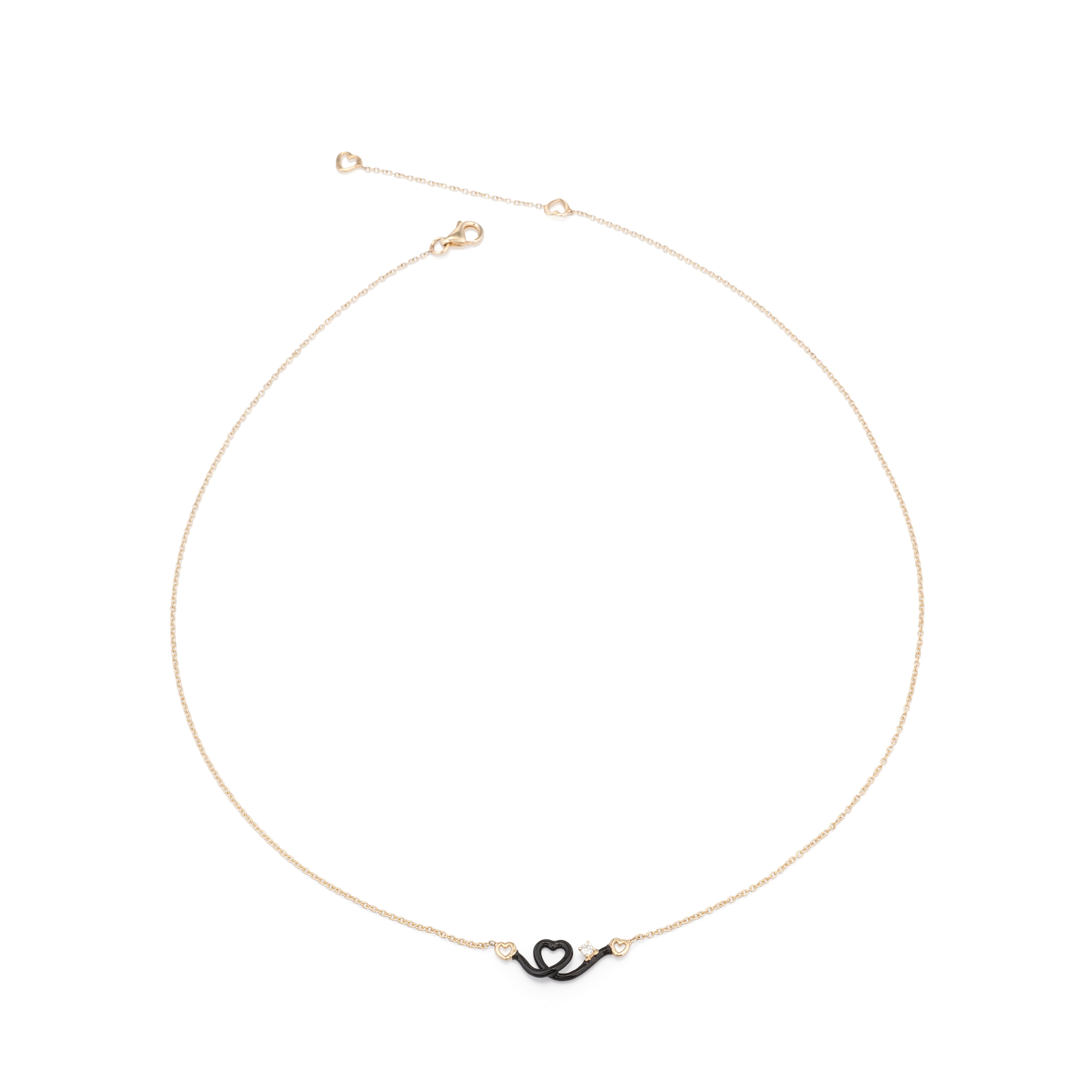 18k yellow gold black enamel and diamond heart necklace by Bea Bongiasca Tiny Gods