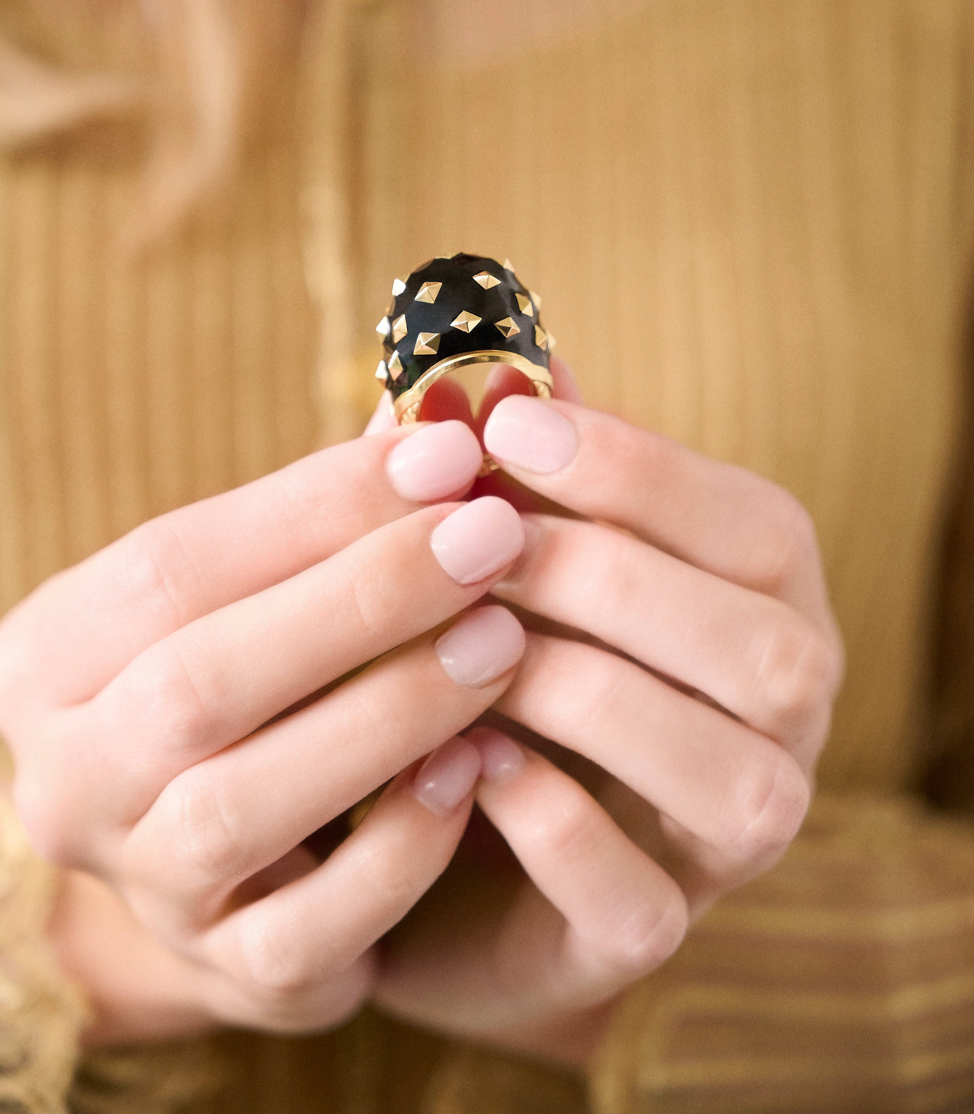 18k yellow gold black enamel domed Jackie ring by David Webb Tiny Gods