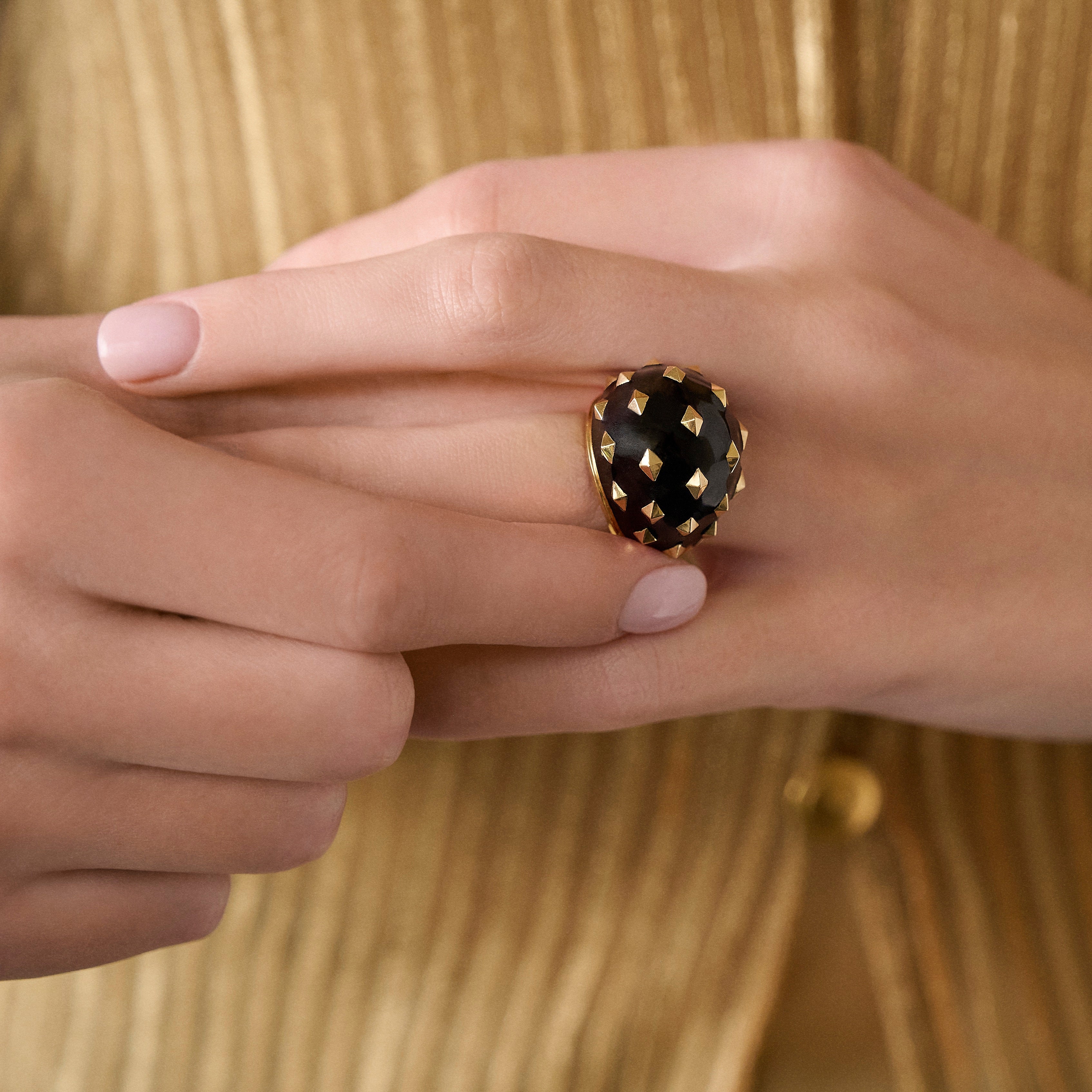 18k yellow gold black enamel domed Jackie ring by David Webb Tiny Gods