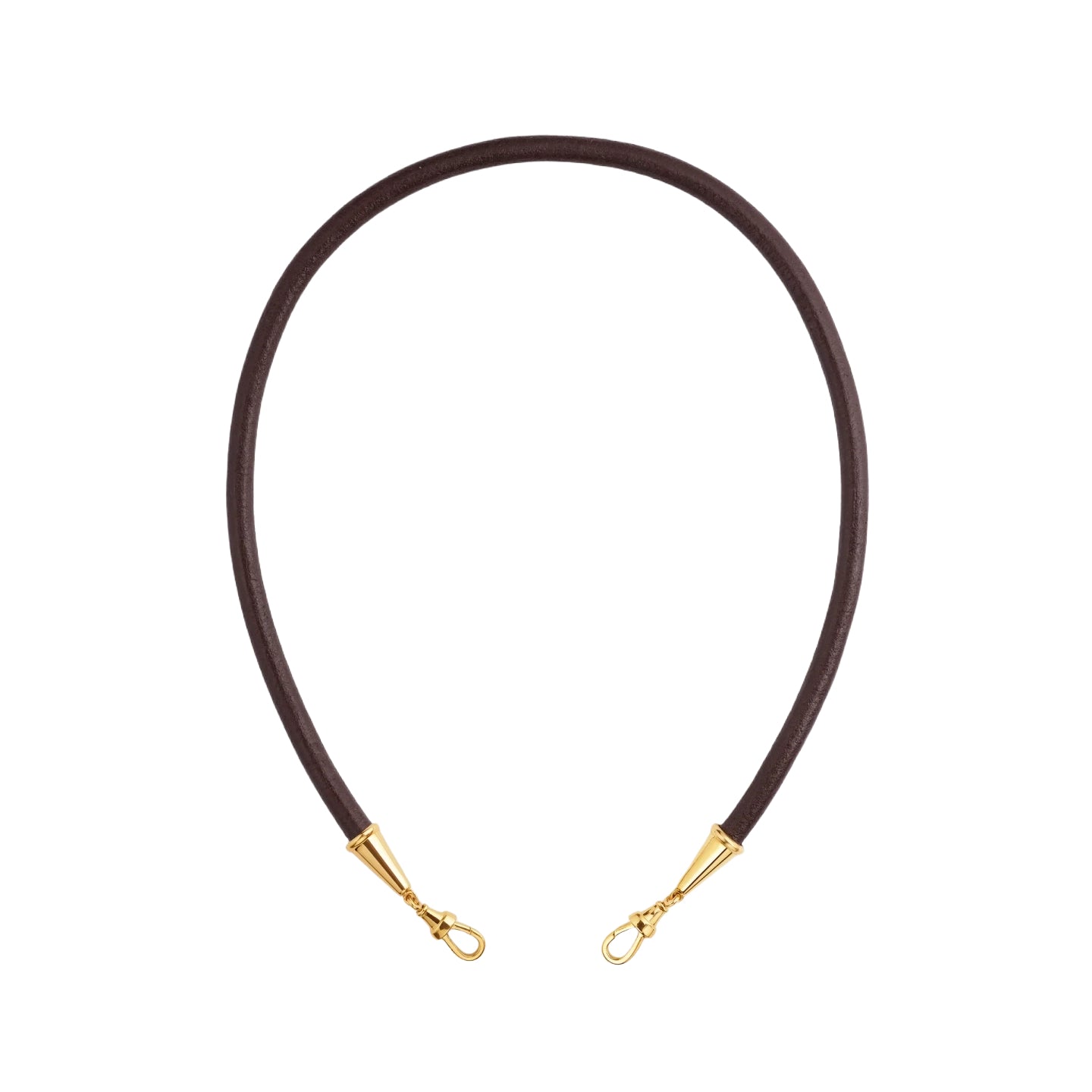 18k yellow gold brown leather lasso cord necklace by Marie Lichtenberg tiny gods