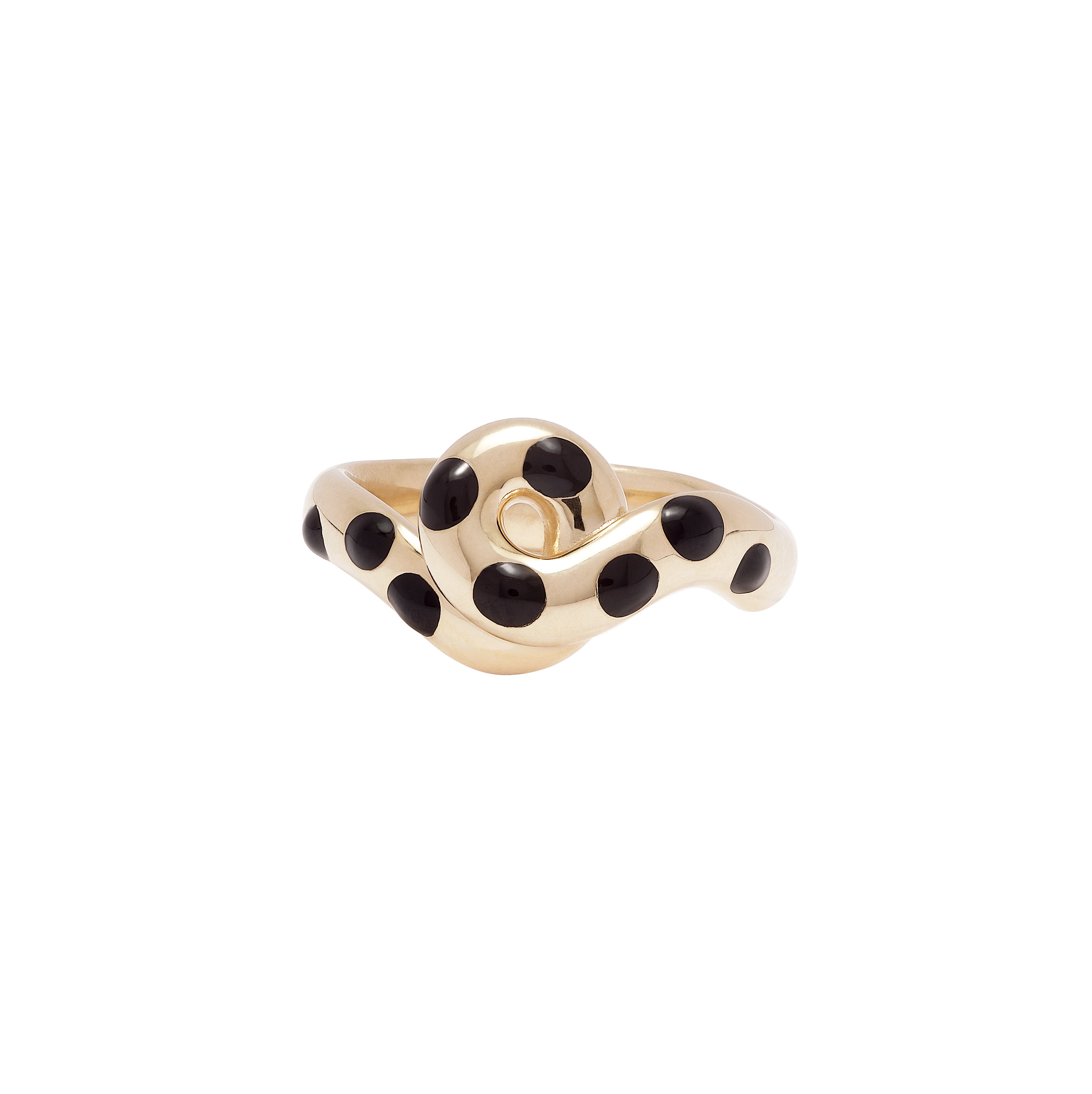9k yellow gold chunky wave polka dot ring with black enamel by Bea Bongiasca