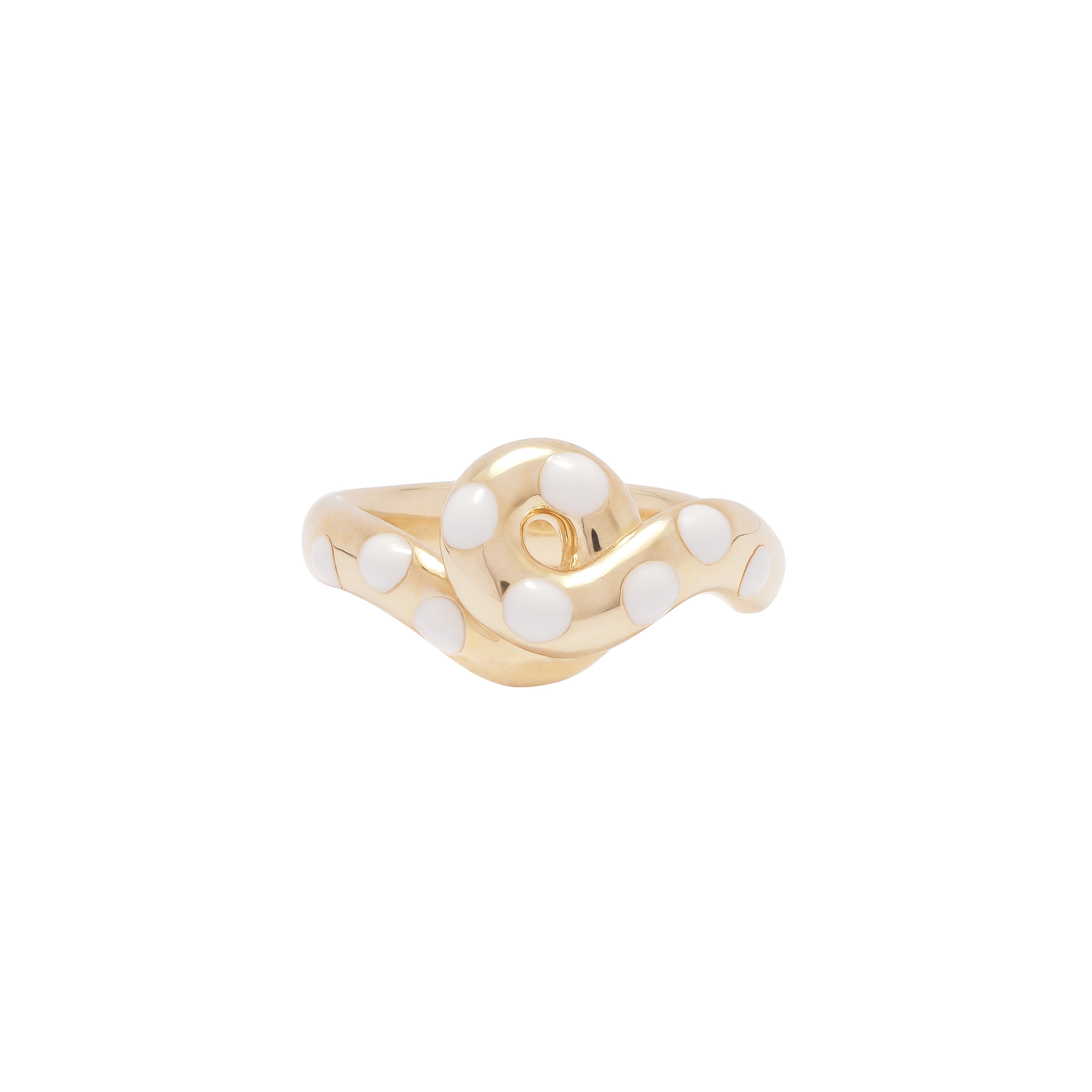 9k yellow gold chunky wave polka dot ring with white enamel by Bea Bongiasca Tiny Gods