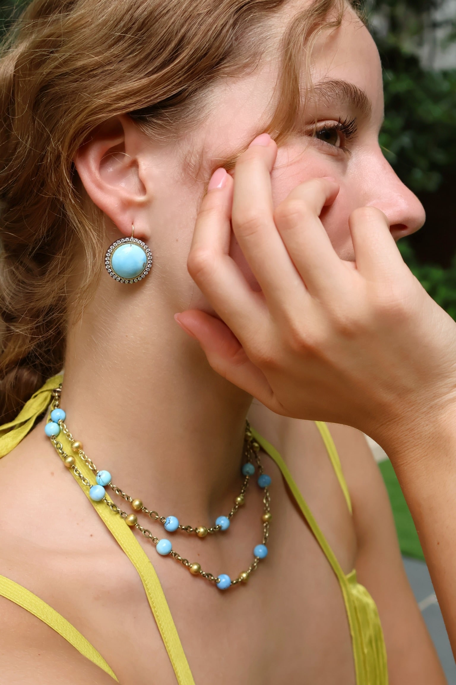 18k yellow gold khazakhastan turquoise beaded confetti chain link necklace by Sylva & Cie Tiny Gods