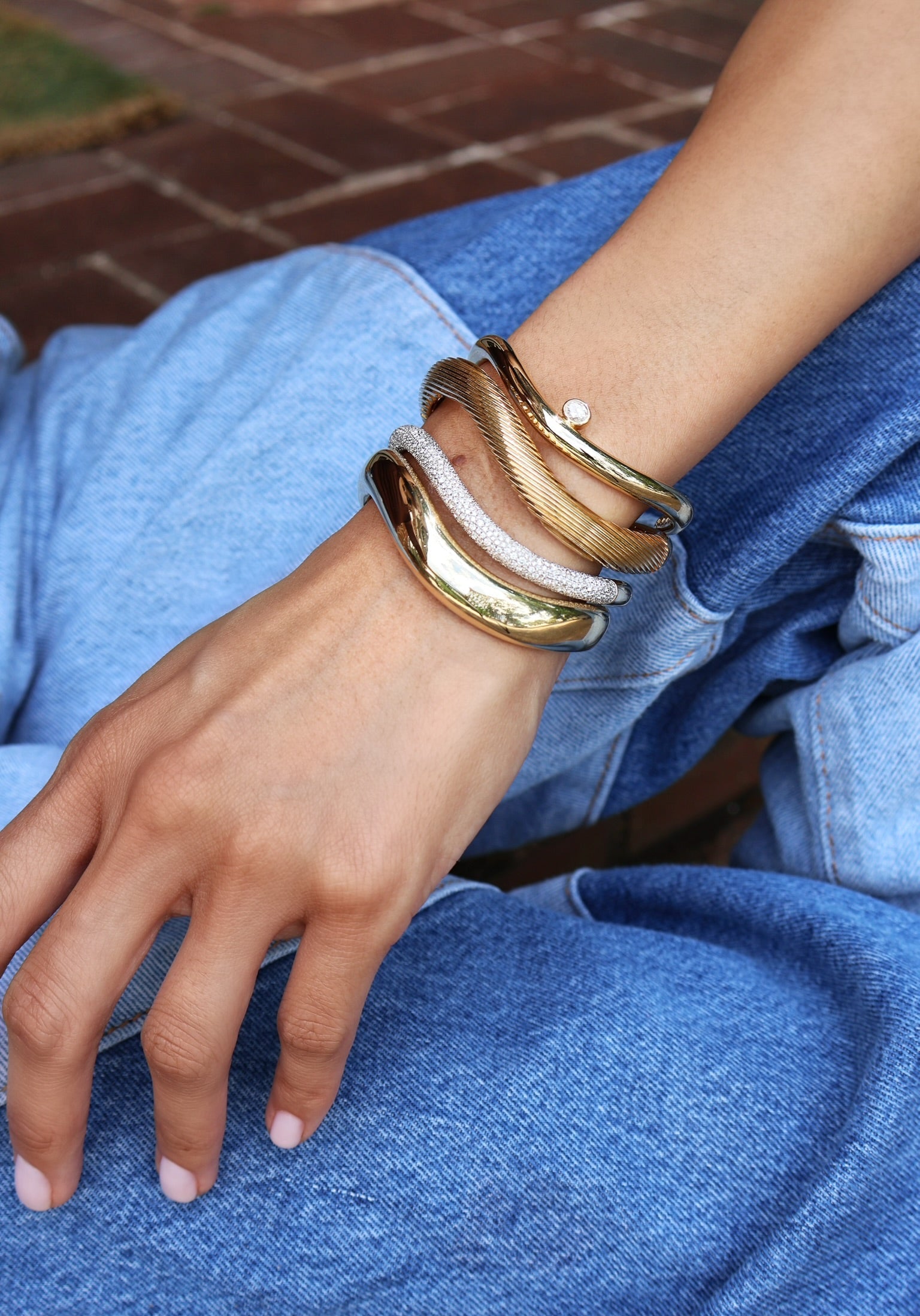14k yellow gold striated illusion wave bracelet bangle cuff by RainbowK Tiny Gods