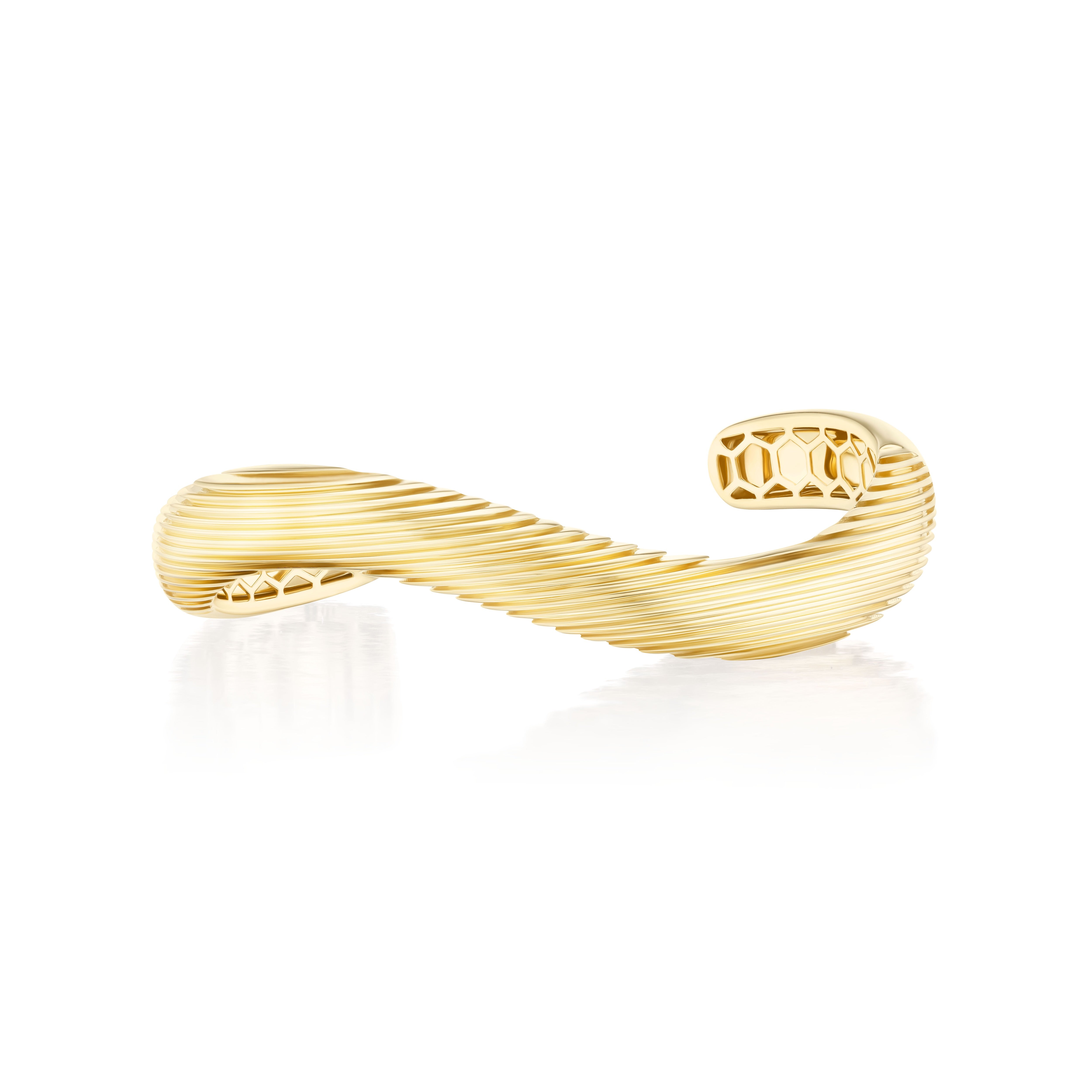 14k yellow gold striated illusion wave bracelet bangle cuff by RainbowK Tiny Gods