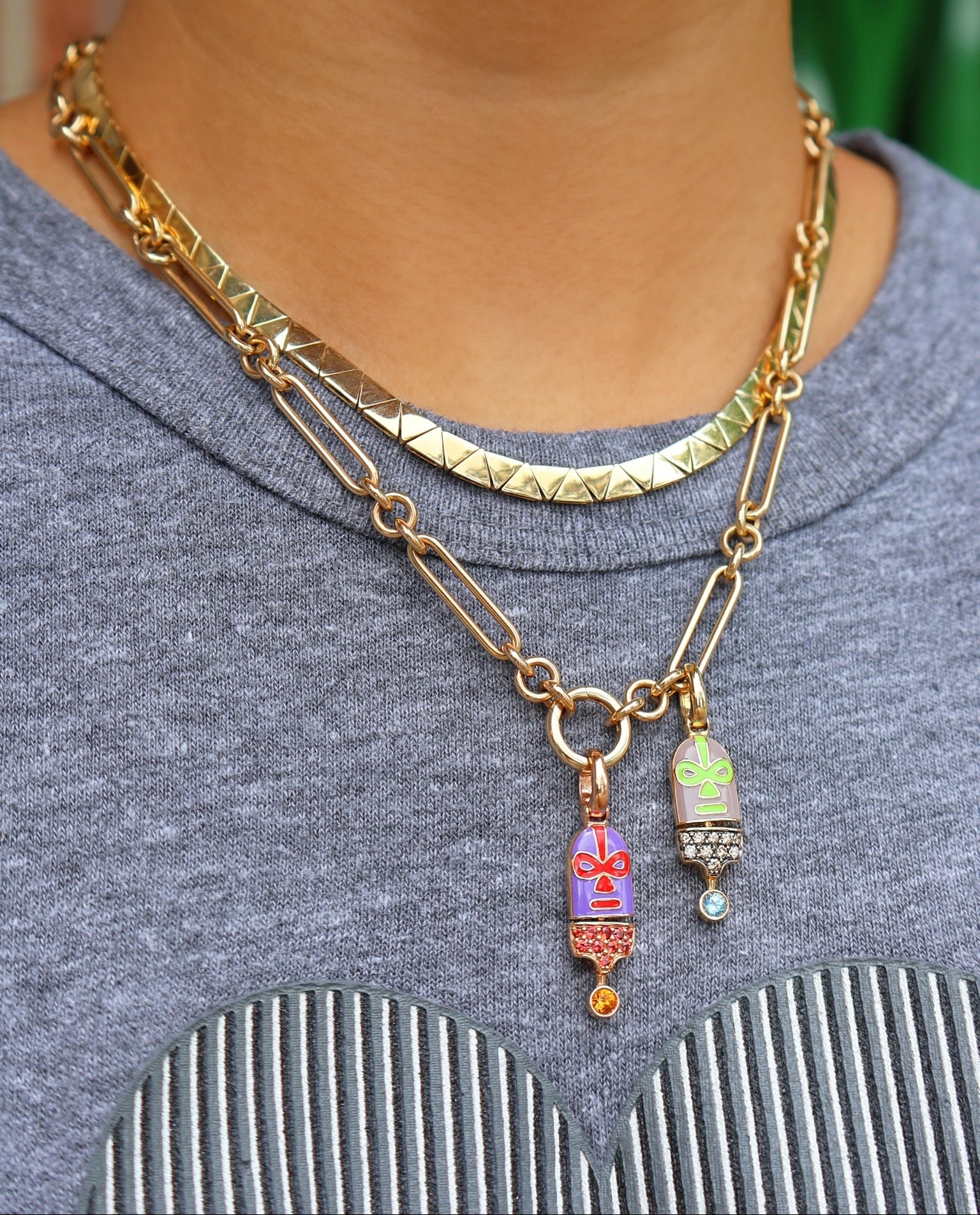 18k yellow gold the destroyer sees green wrestler pendant by francesca Tiny Gods