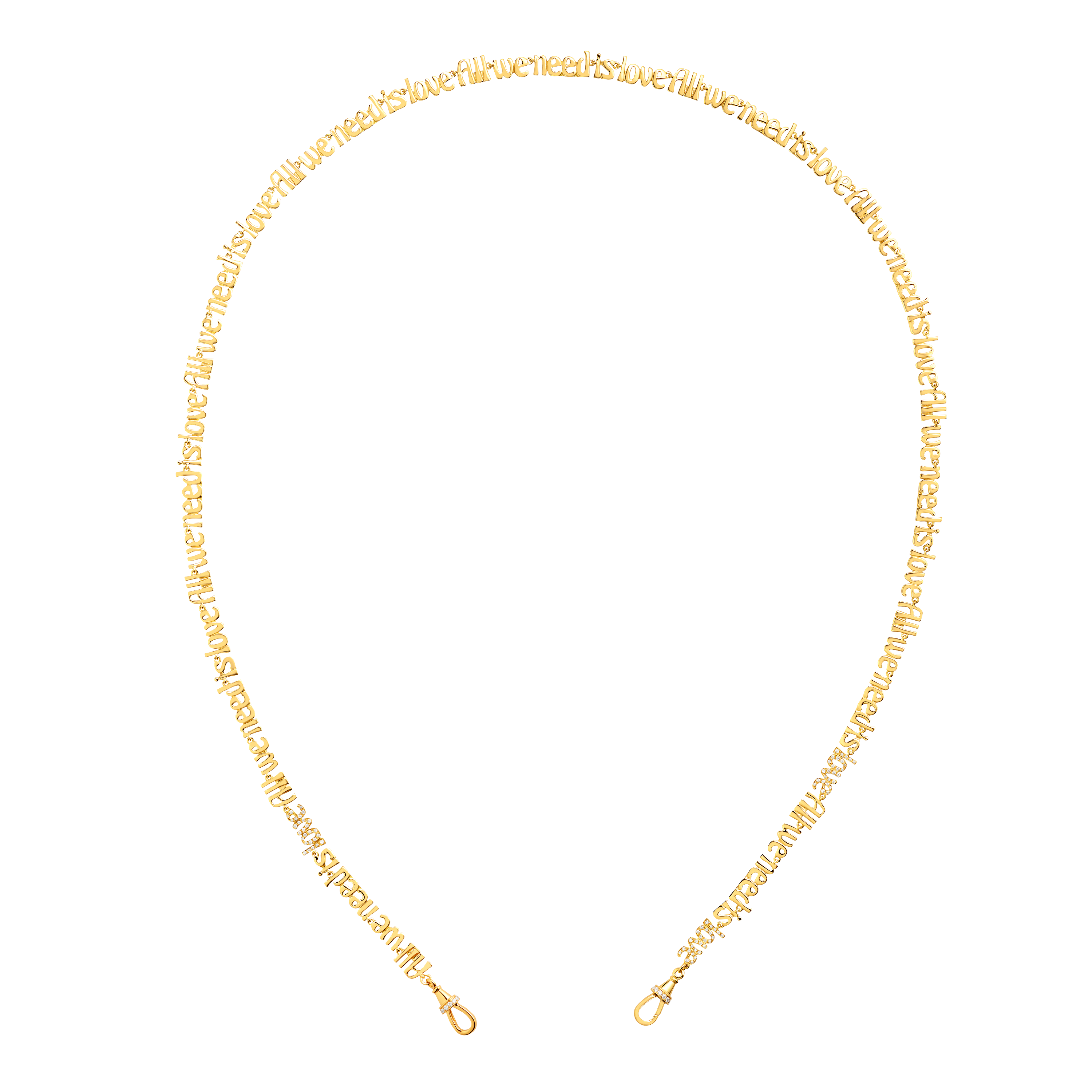 18k yellow gold diamond all we need is love chain link necklace by Marie Lichtenberg Tiny Gods