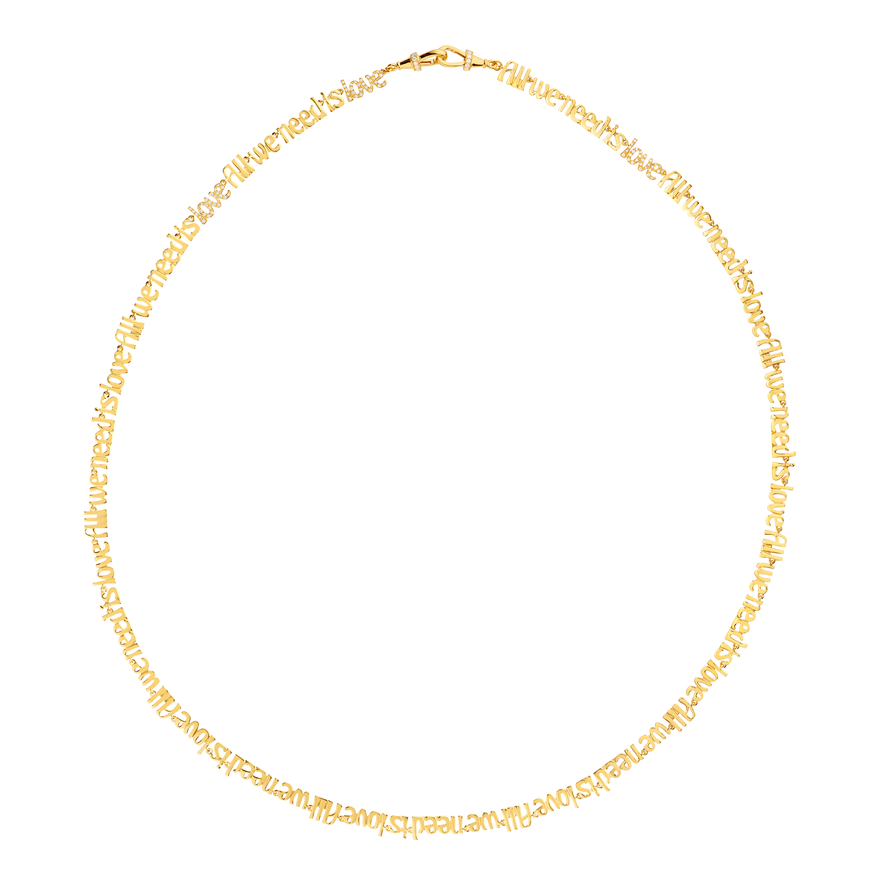 18k yellow gold diamond all we need is love chain link necklace by Marie Lichtenberg Tiny Gods