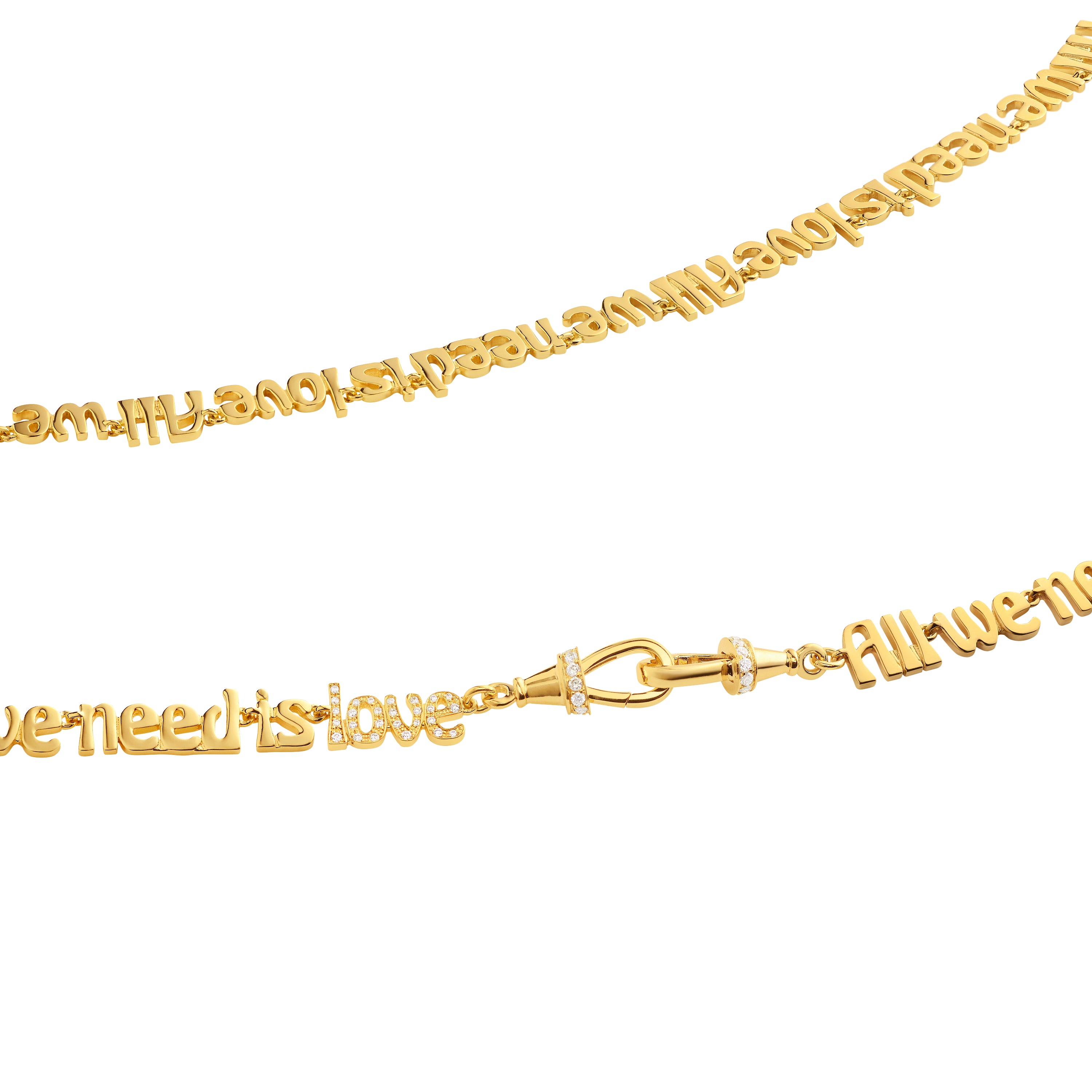 18k yellow gold diamond all we need is love chain link necklace by Marie Lichtenberg Tiny Gods