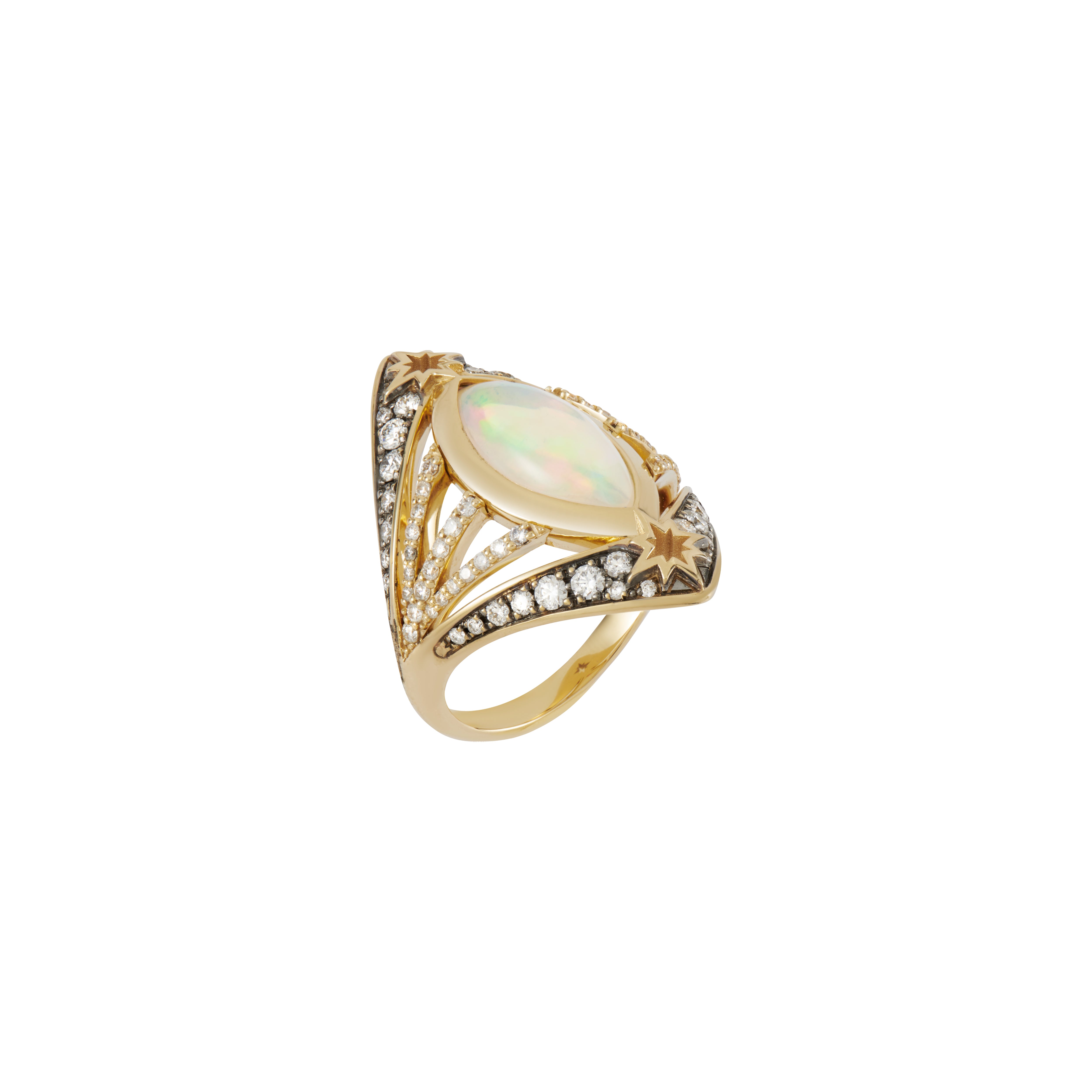 18k yellow gold marquis cut opal star diamond astraea ring by Venyx Tiny Gods