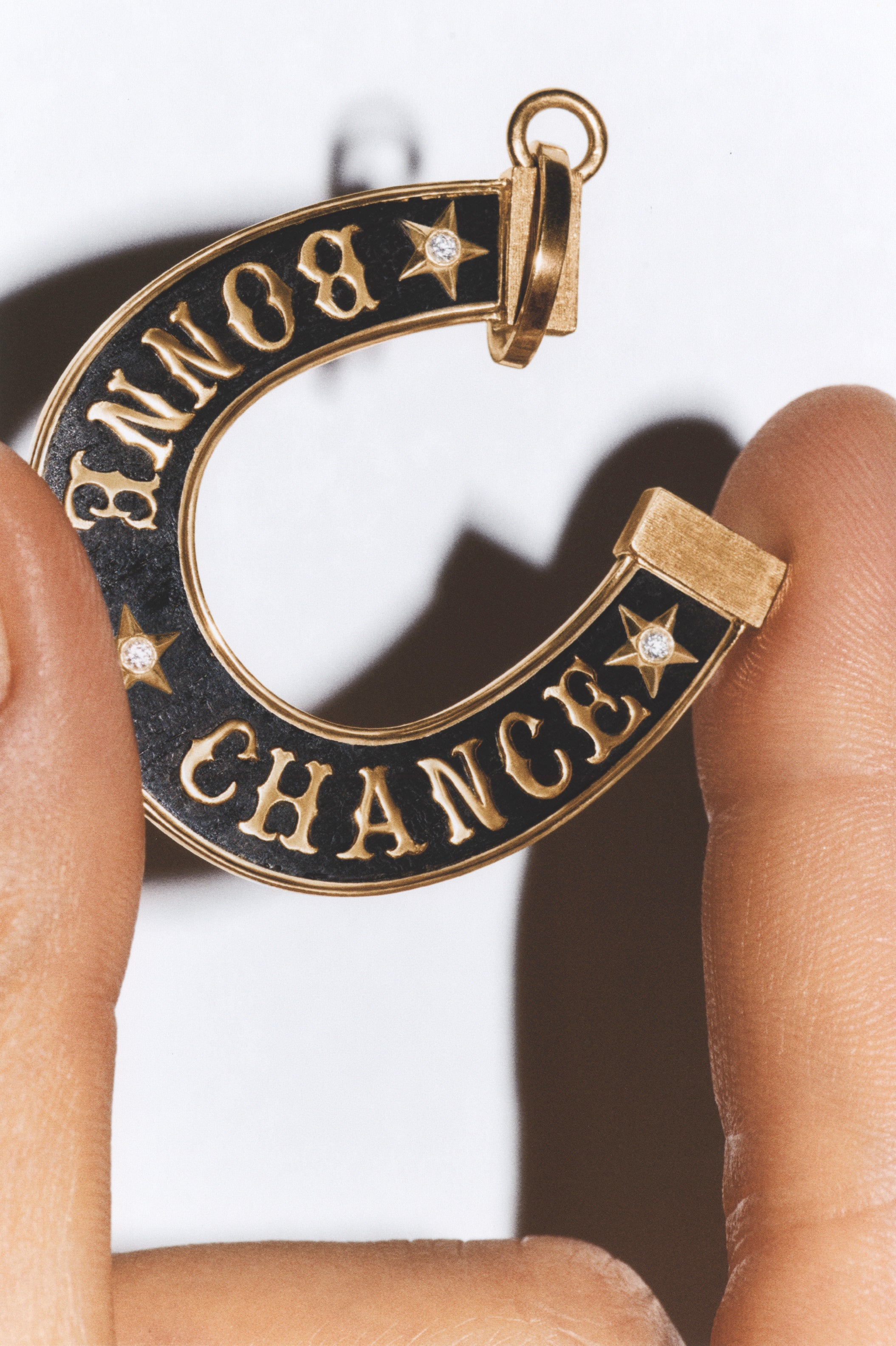 18k yellow gold black ebony wood Bonne Chance horseshoe lucky pendant good luck charm by Marie Lichtenberg Tiny Gods