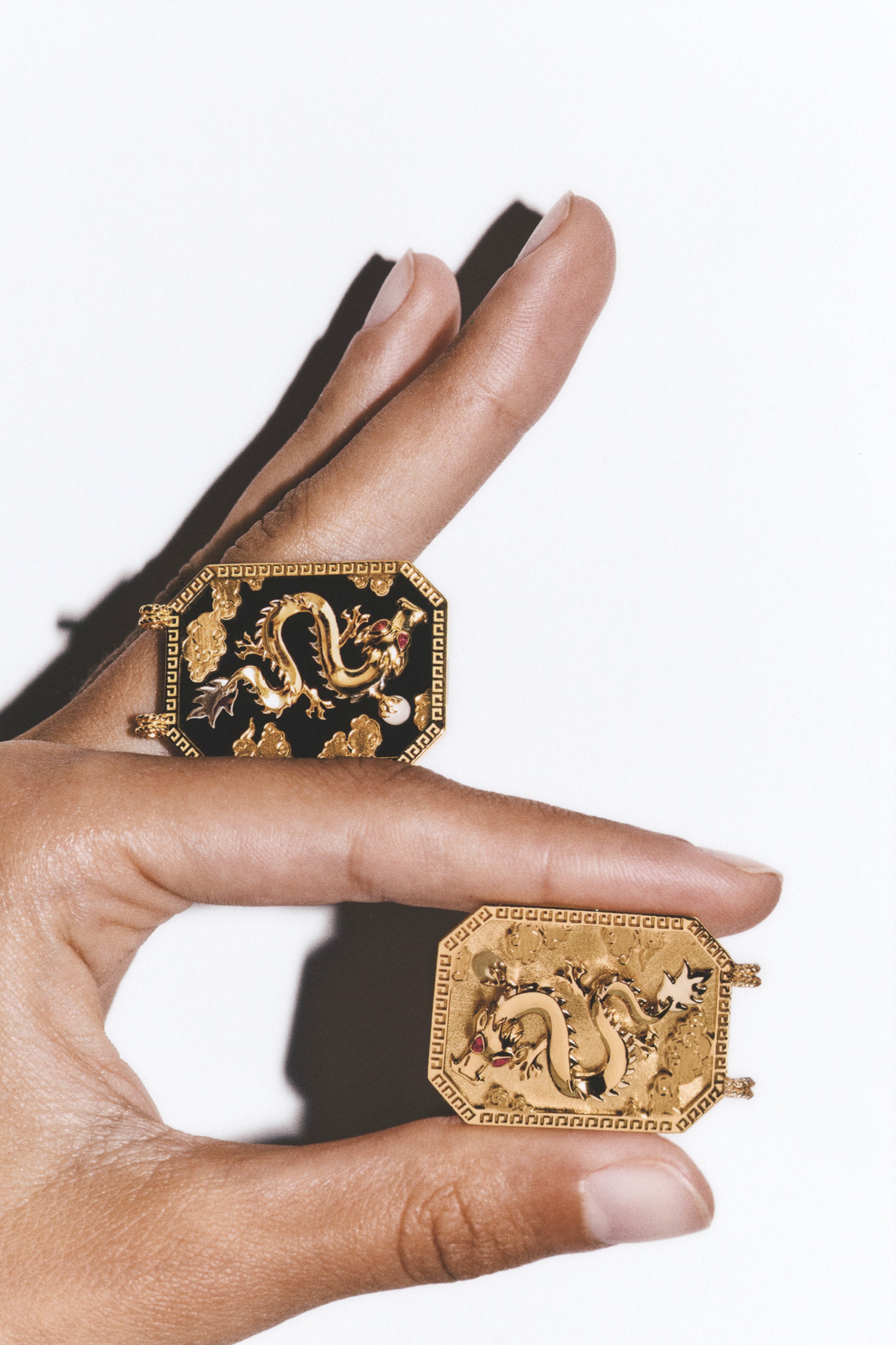 18k yellow gold black ebony wood scapular with GIA certified diamond Touch Wood by Marie Lichtenberg on a chain Tiny Gods