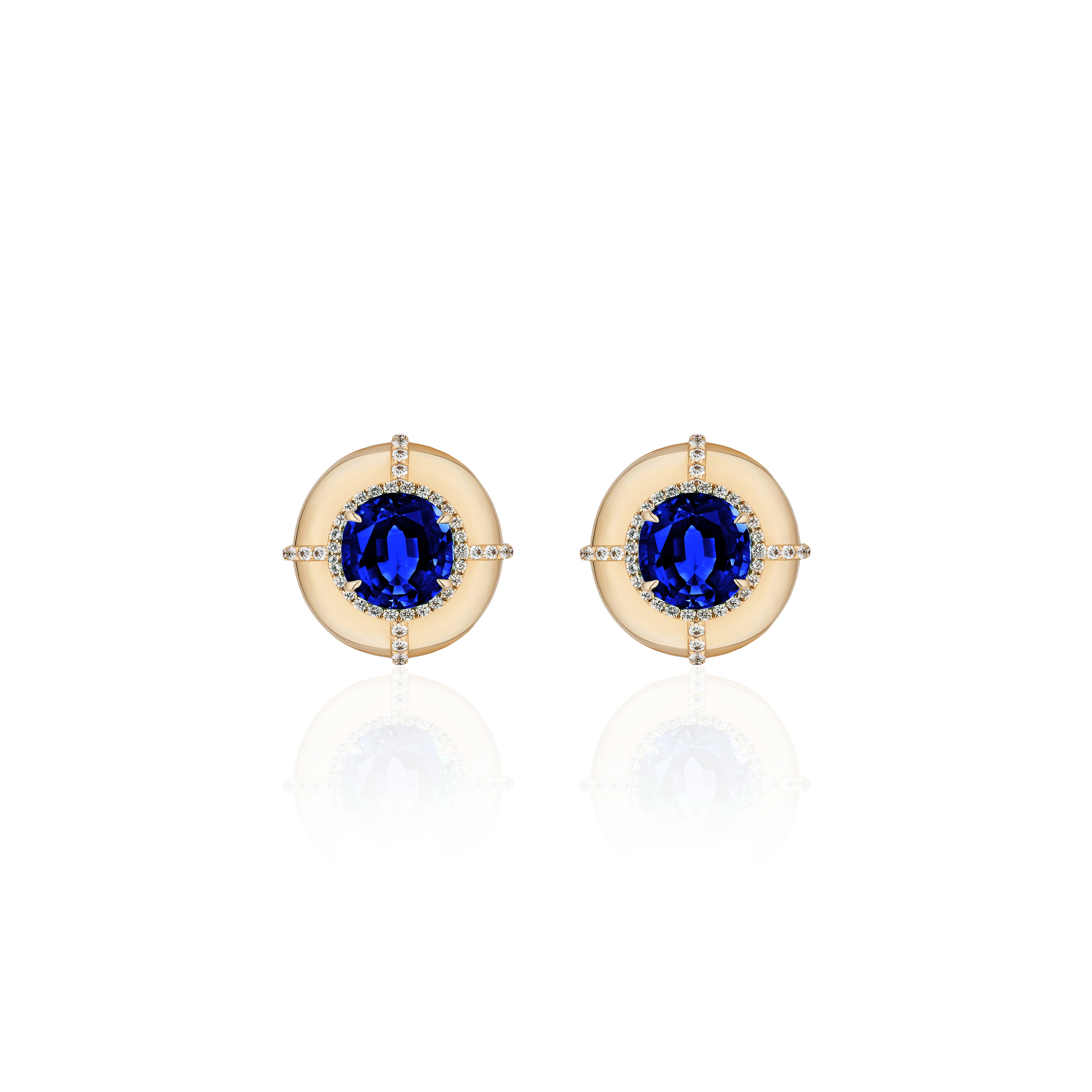 yellow gold blue sapphire medallion stud earring goshwara tiny gods