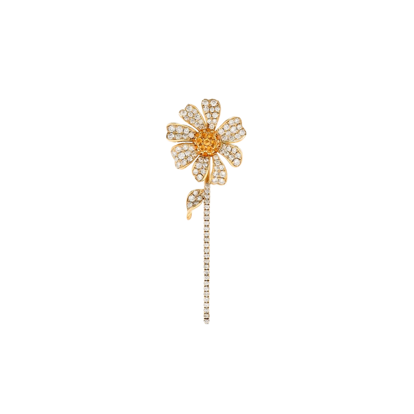 Yellow gold diamond and citrine daisy flower stem charm pendant by Yvonne Leon and Tiny Gods