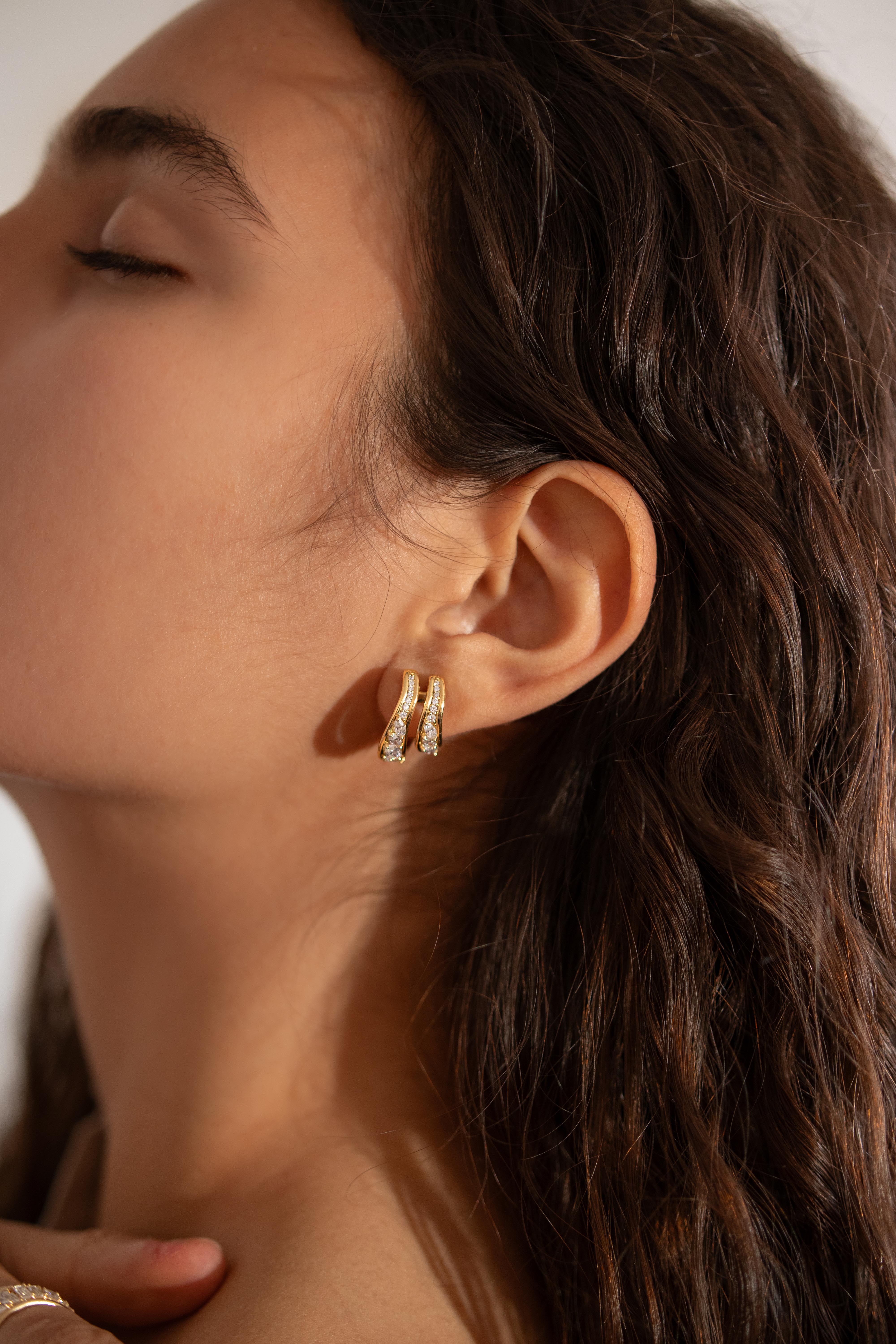 18k yellow gold double diamond stream earring hoops by Fernando Jorge Tiny Gods